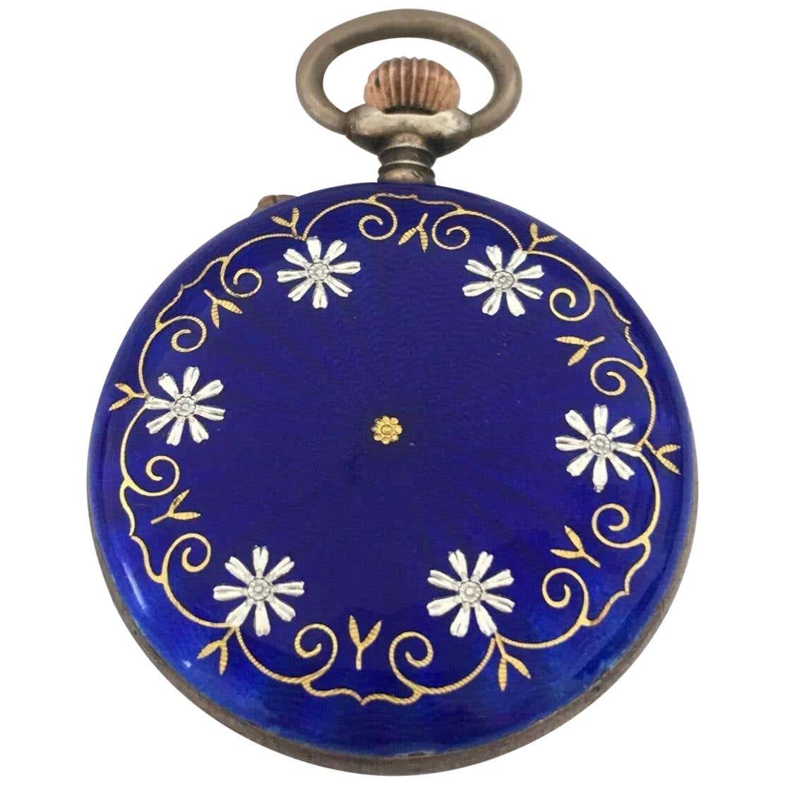 Victorian Silver Blue Enamel Fob Watch For Sale at 1stDibs