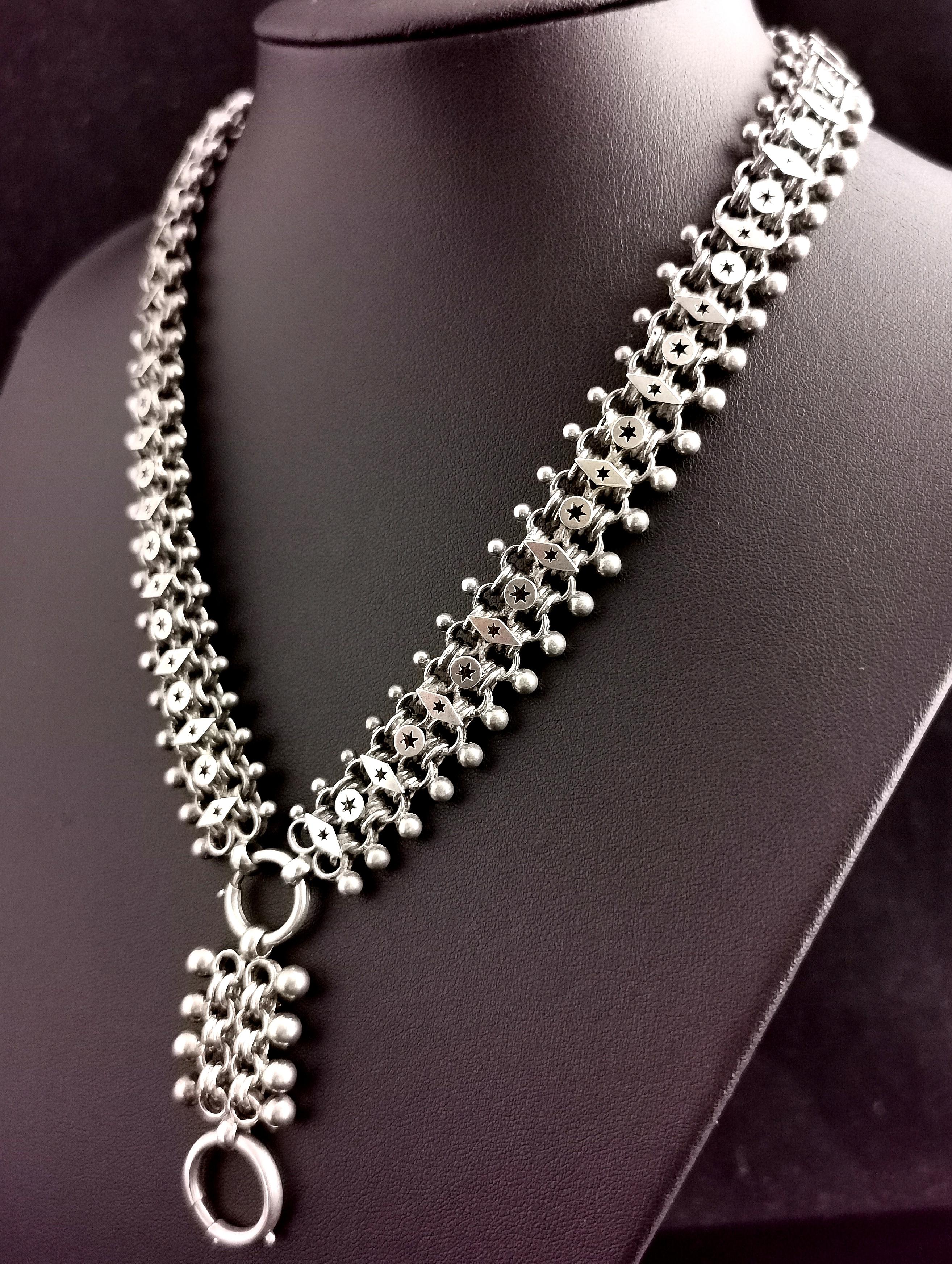 Victorian Silver Book Chain Necklace, Aesthetic Era 2