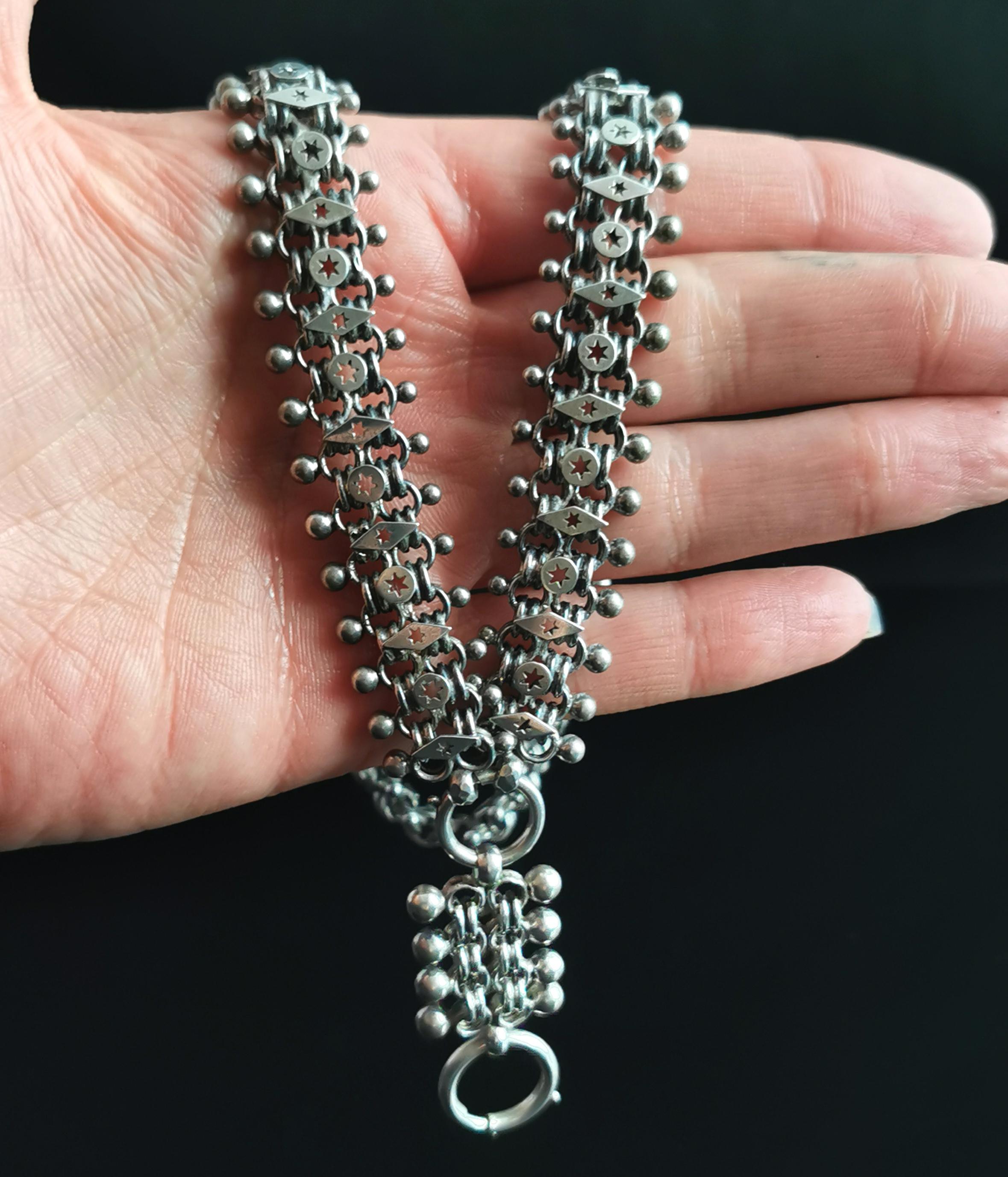 Victorian Silver Book Chain Necklace, Aesthetic Era 3
