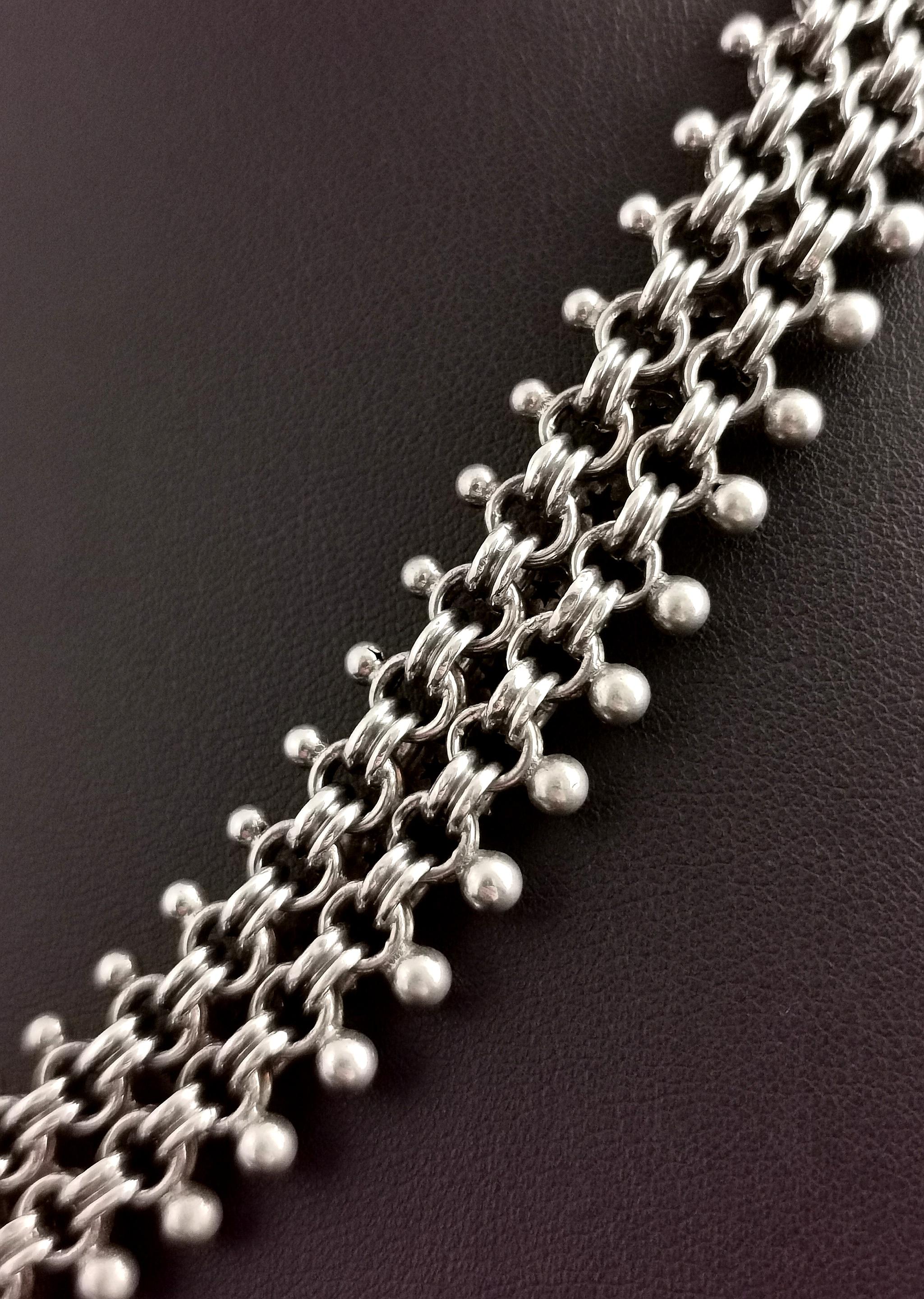 Women's Victorian Silver Book Chain Necklace, Aesthetic Era