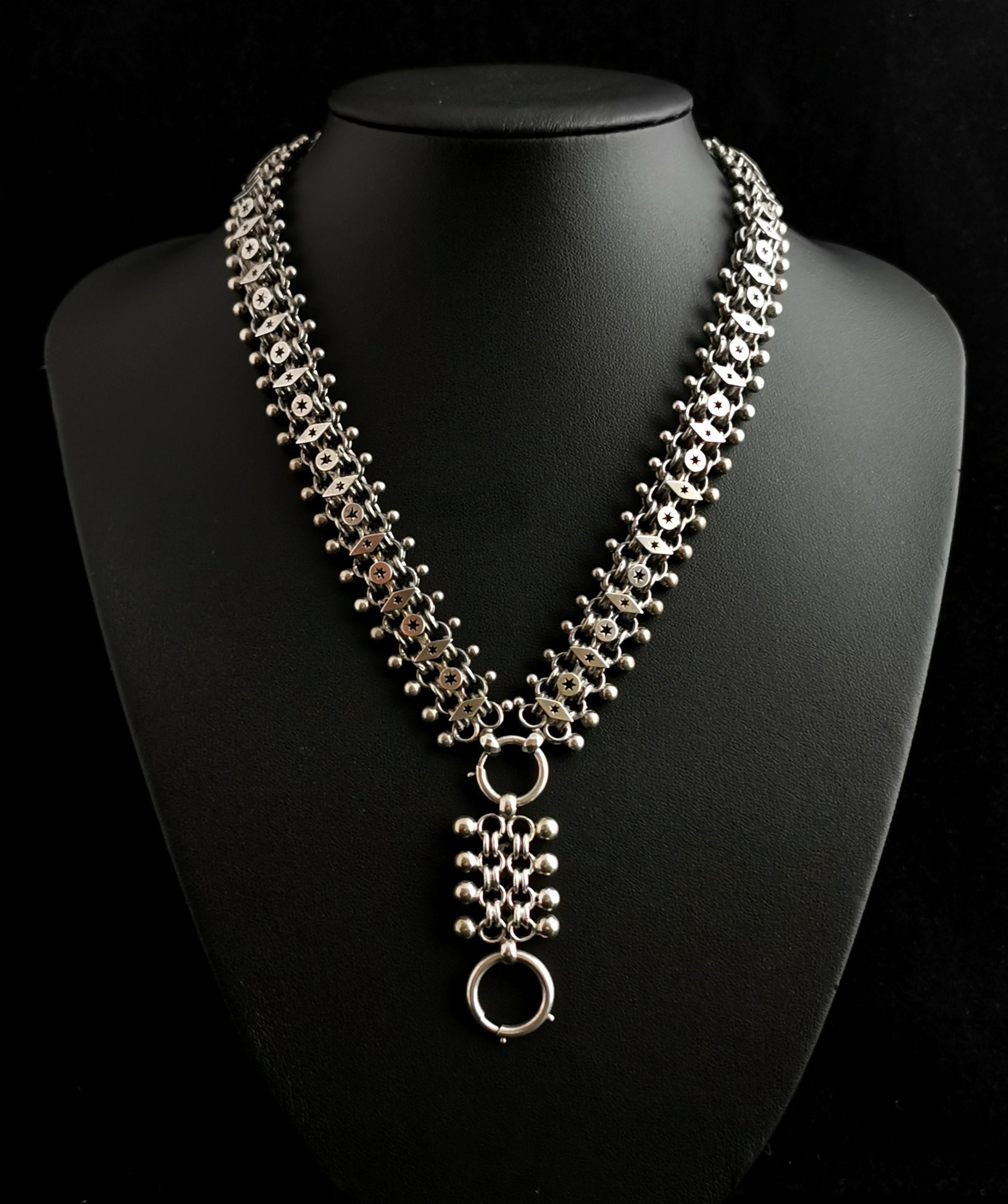 Victorian Silver Book Chain Necklace, Aesthetic Era 1