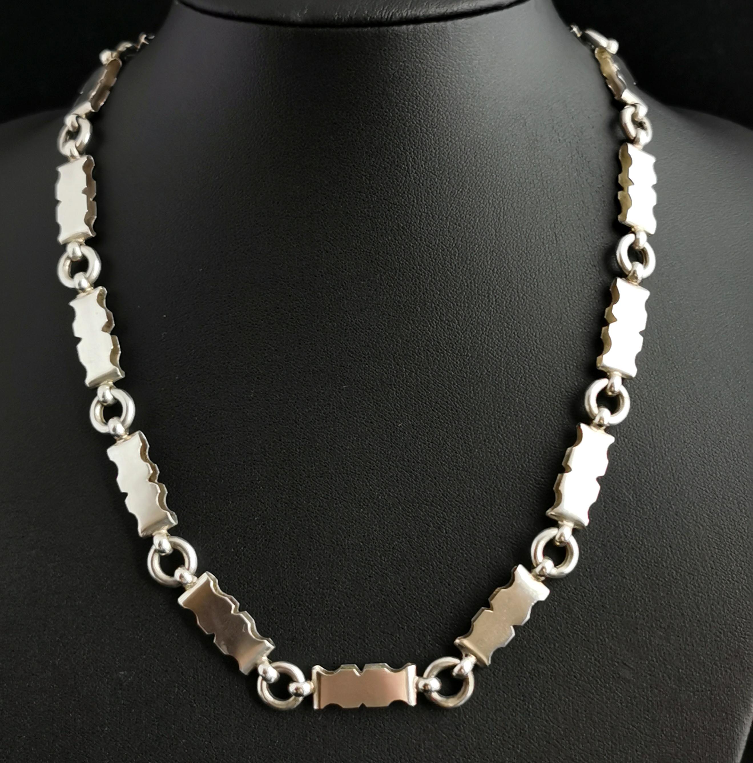 Victorian Silver Book Chain Necklace, Collar Necklace 5