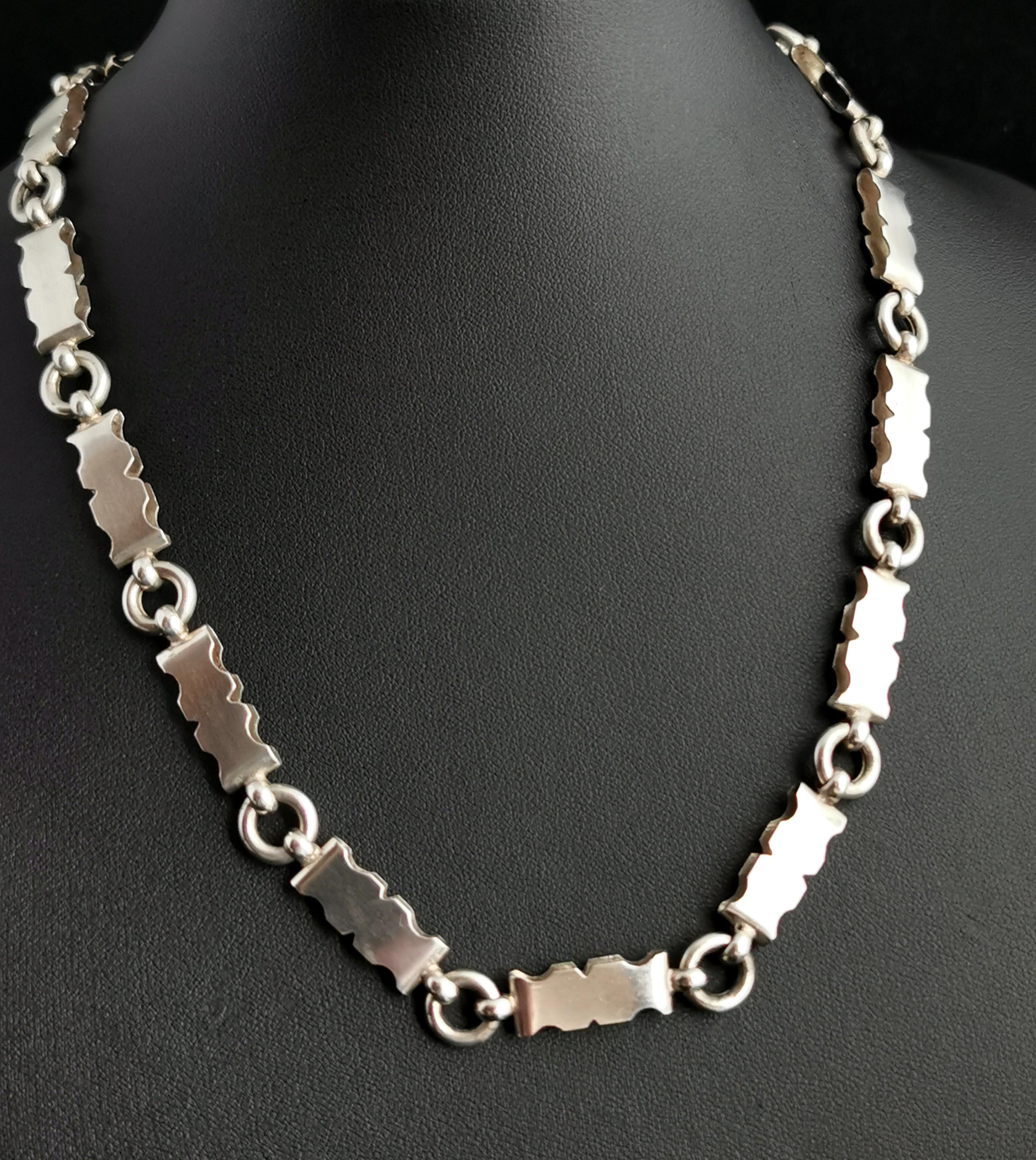 Victorian Silver Book Chain Necklace, Collar Necklace 6