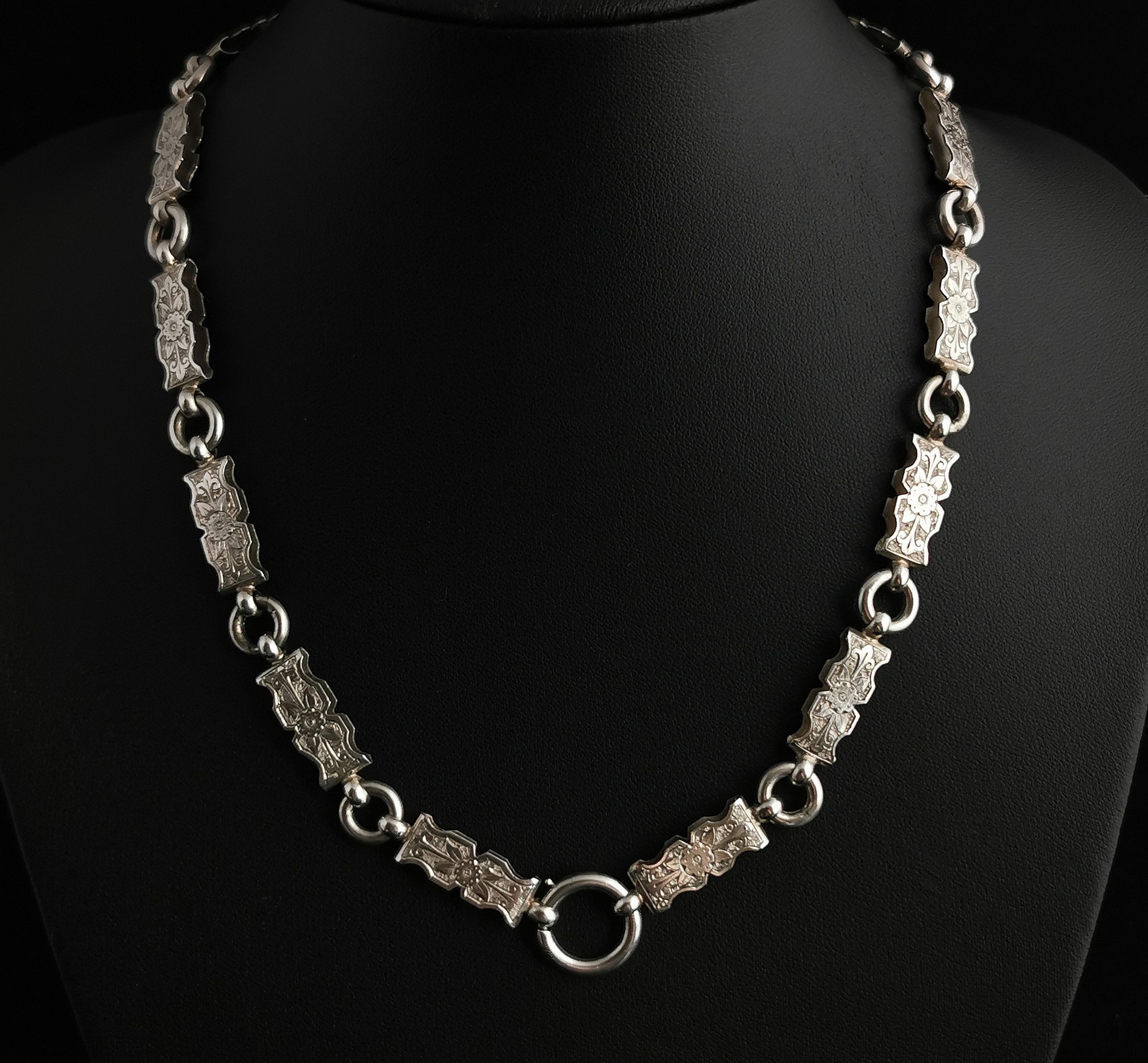 Victorian Silver Book Chain Necklace, Collar Necklace 7