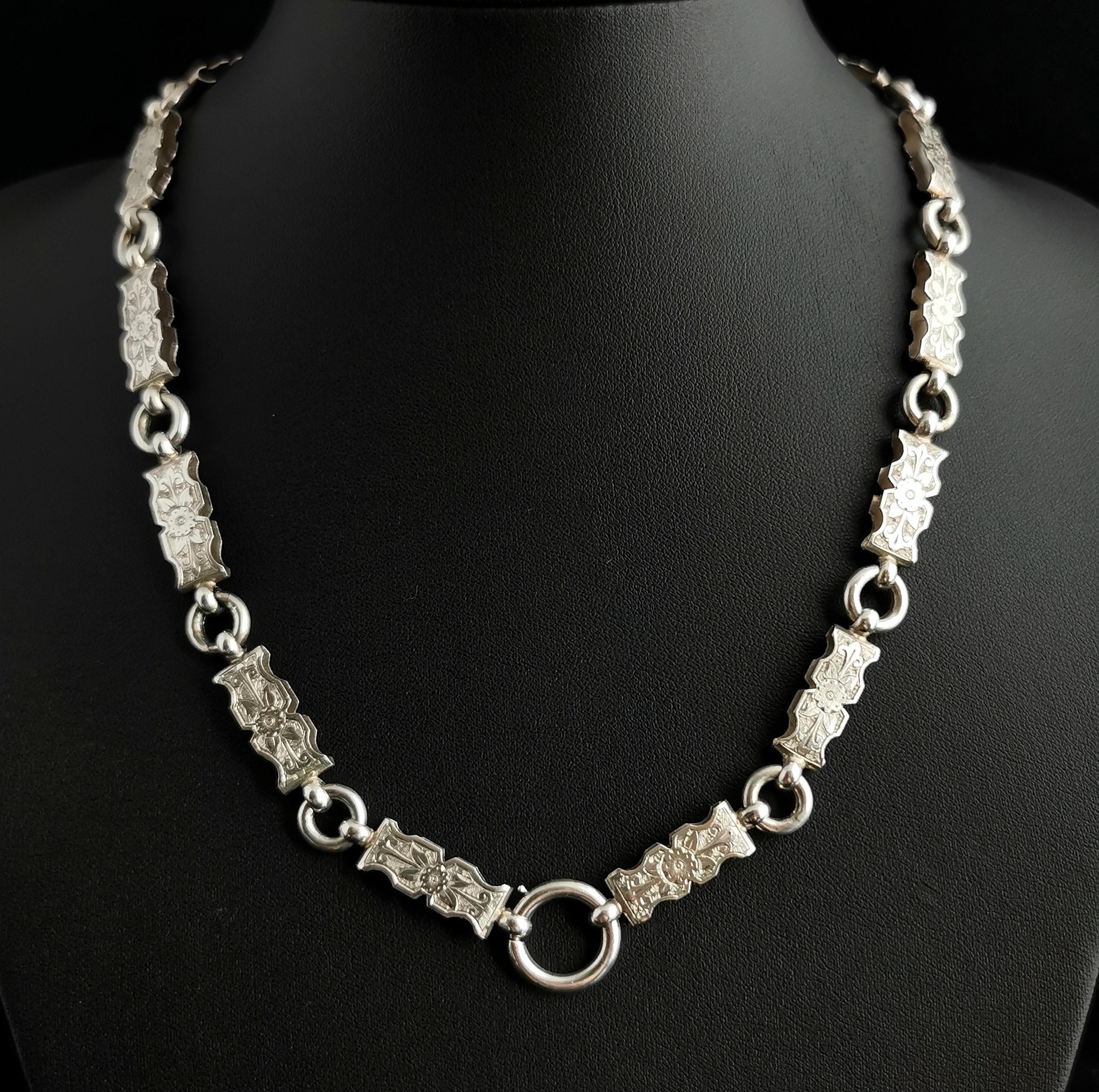 Victorian Silver Book Chain Necklace, Collar Necklace 9