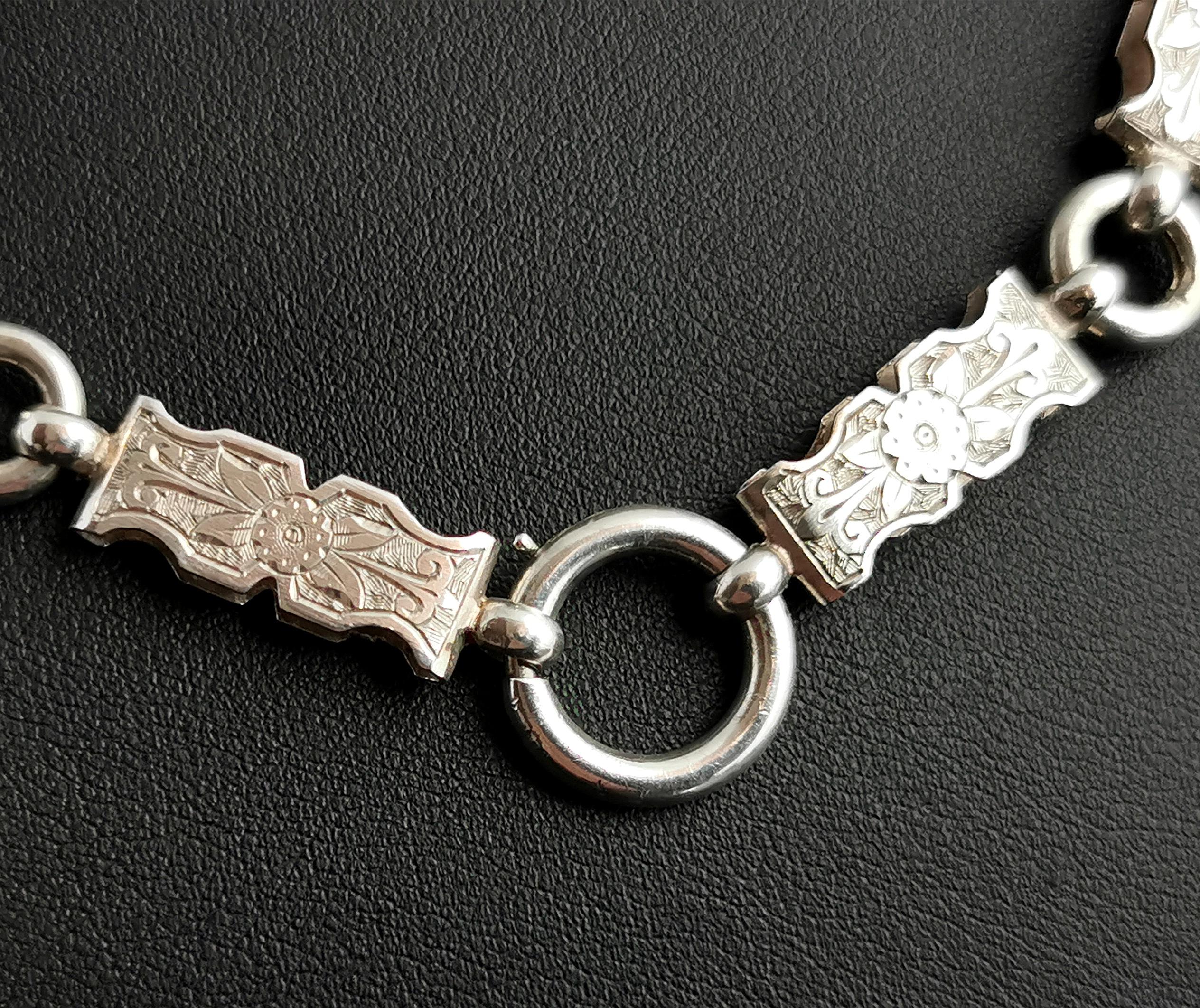 Victorian Silver Book Chain Necklace, Collar Necklace 1