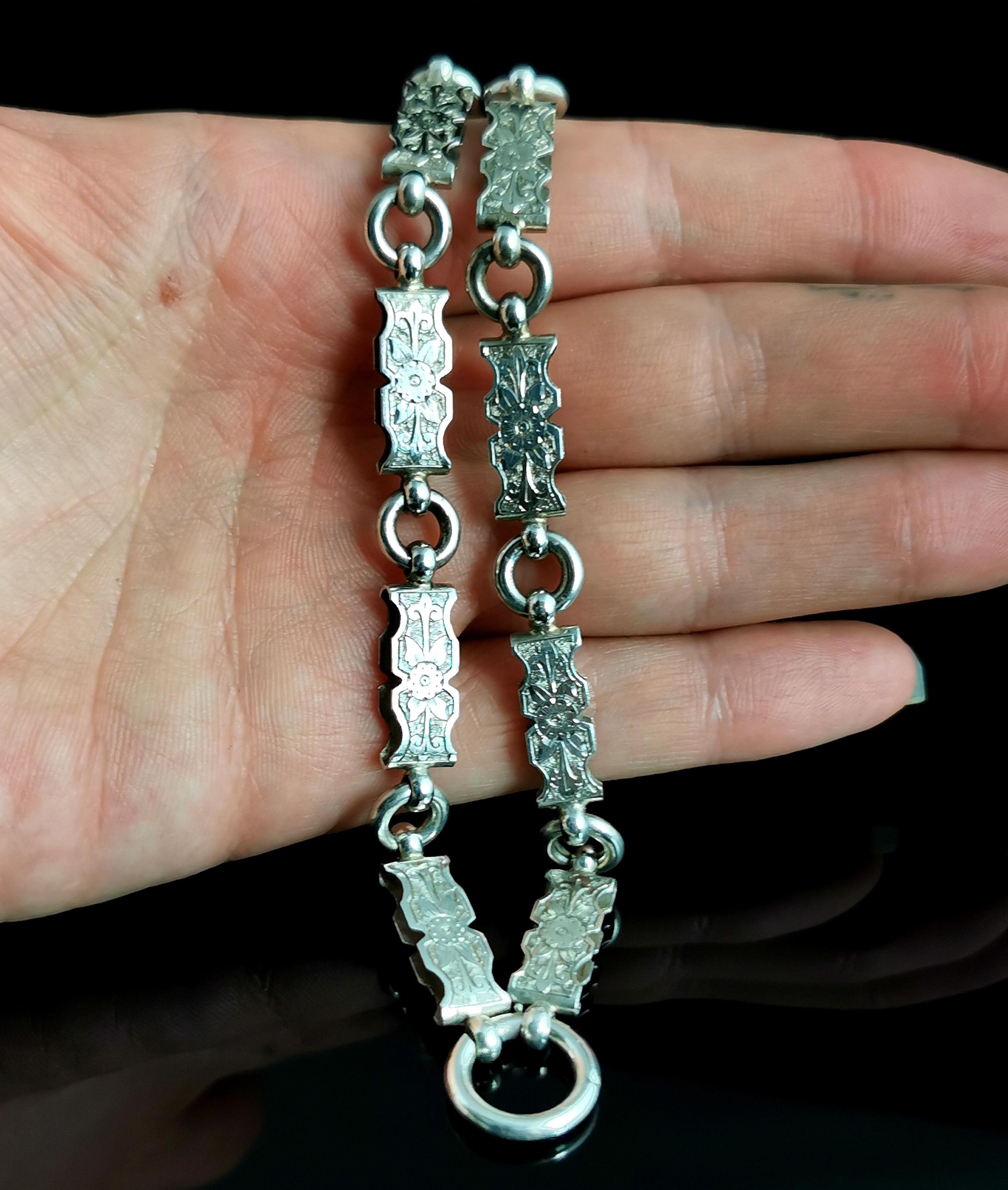 Victorian Silver Book Chain Necklace, Collar Necklace 3