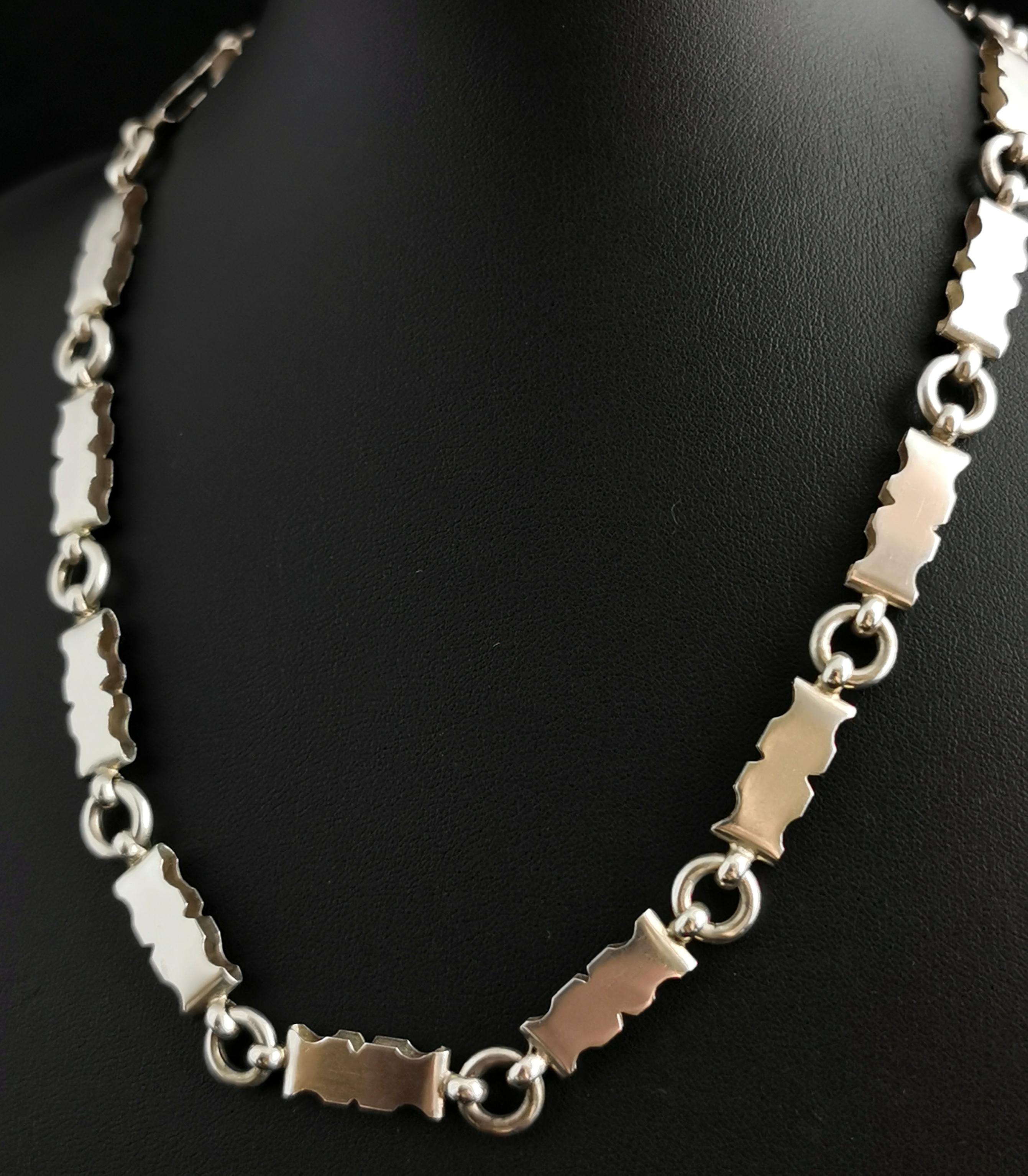 Victorian Silver Book Chain Necklace, Collar Necklace 4