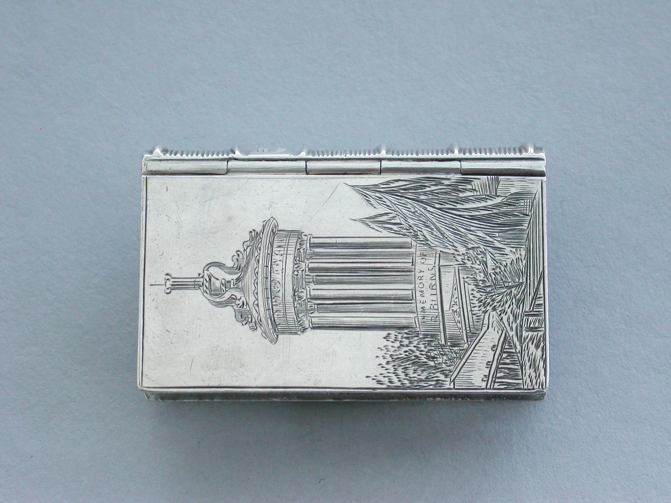 English Victorian Silver Book Form Castle-Top Vinaigrette, Burns Monument, 1843 For Sale