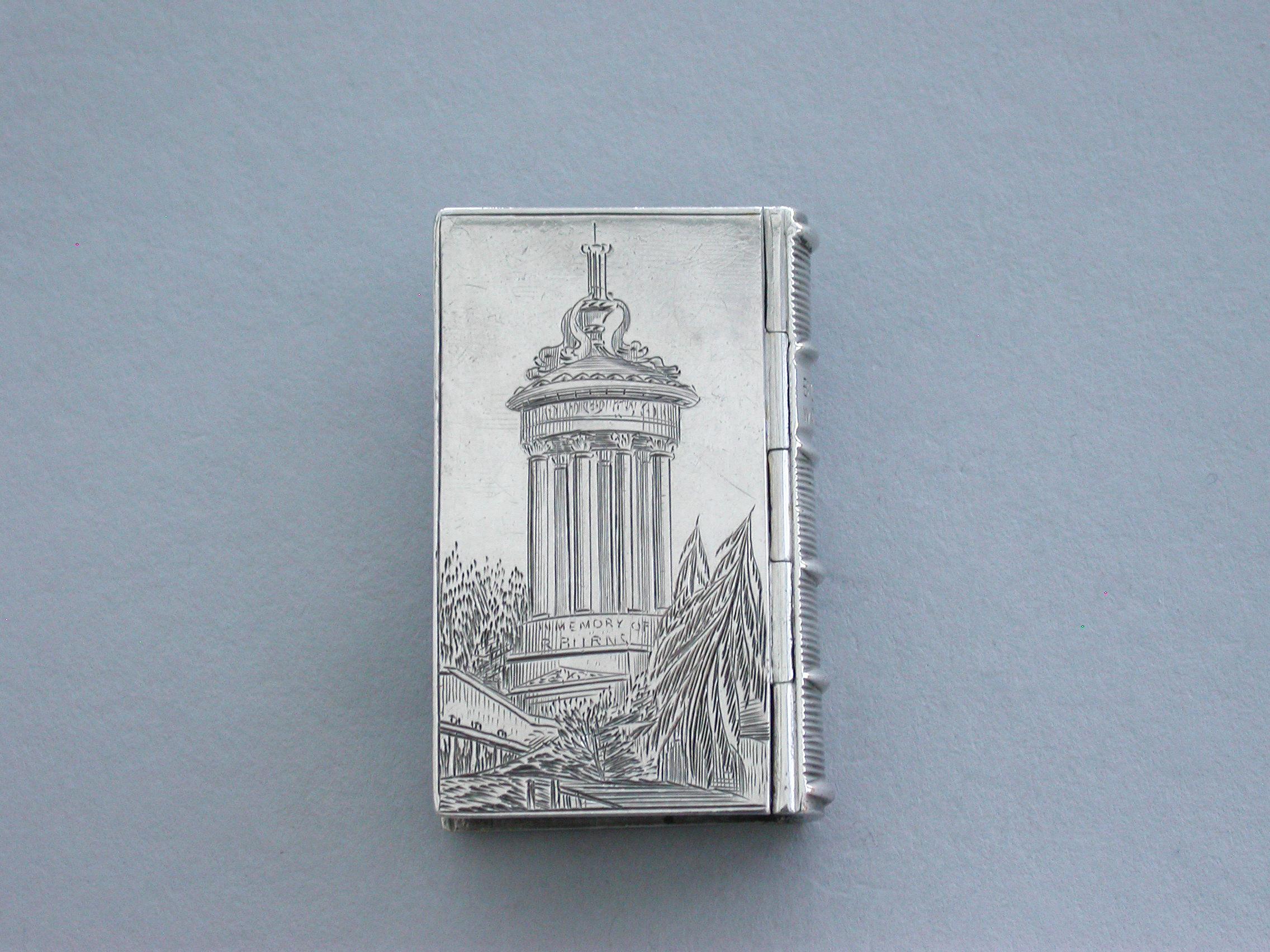 Victorian Silver Book Form Castle-Top Vinaigrette, Burns Monument, 1843 In Good Condition For Sale In Sittingbourne, Kent