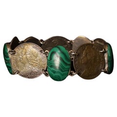 Victorian Silver Bracelet with Malachite and George II “LIMA” Coinage (1746)