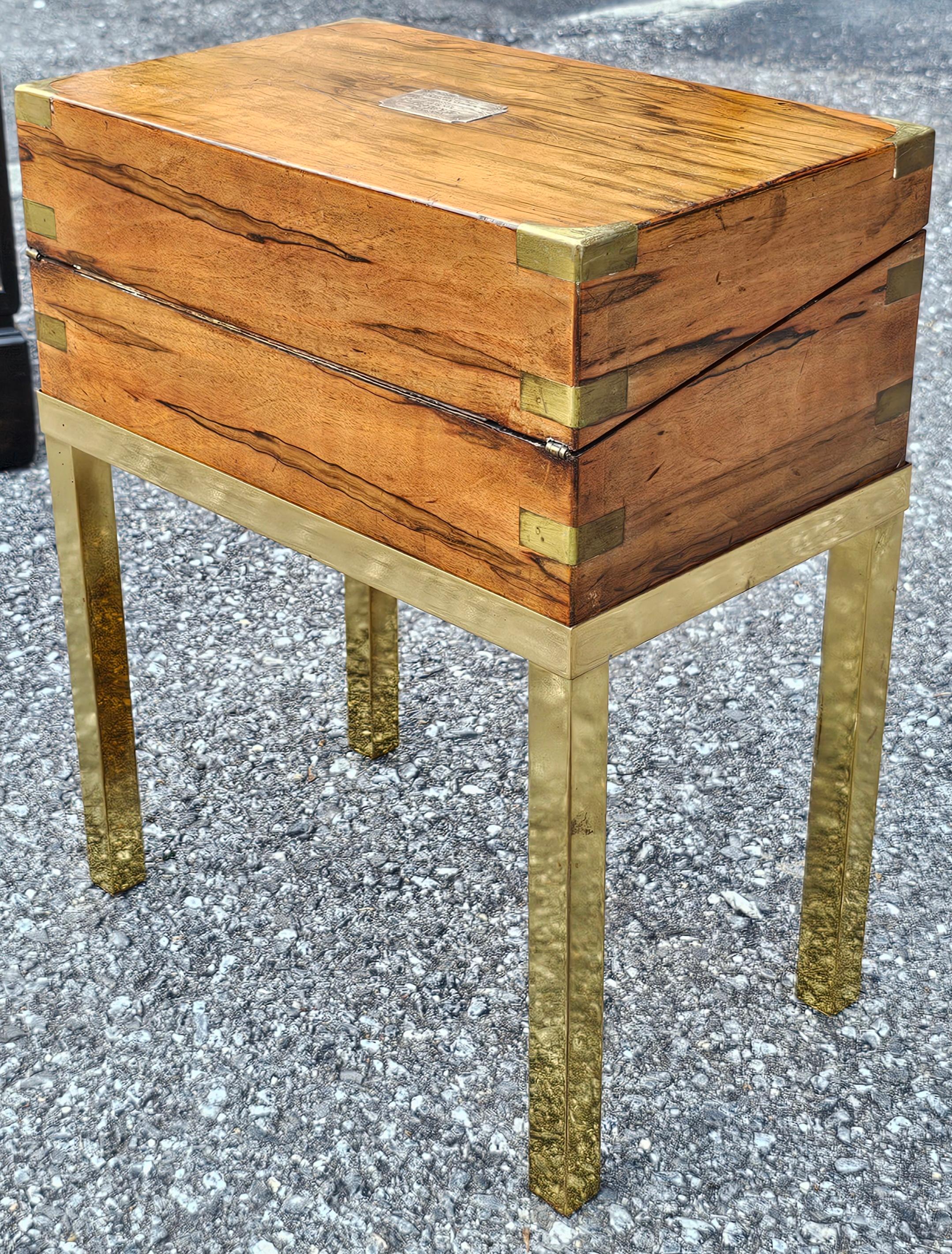 Victorian Silver & Brass Mounted Circassian Walnut Lap Desk on Gilt Metal Stand For Sale 5