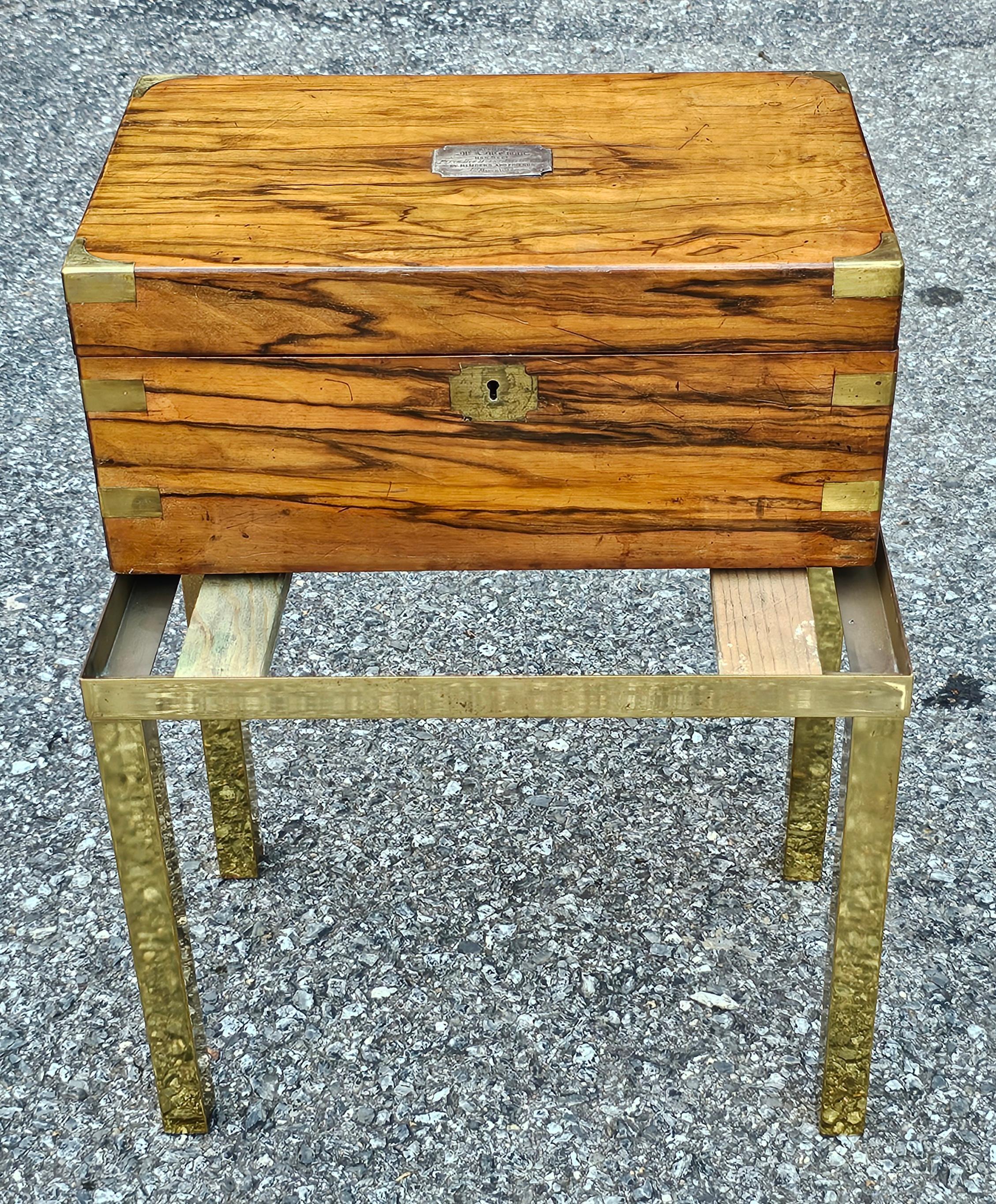Victorian Silver & Brass Mounted Circassian Walnut Lap Desk on Gilt Metal Stand For Sale 6