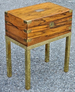 Victorian Silver & Brass Mounted Circassian Walnut Lap Desk on Gilt Metal Stand