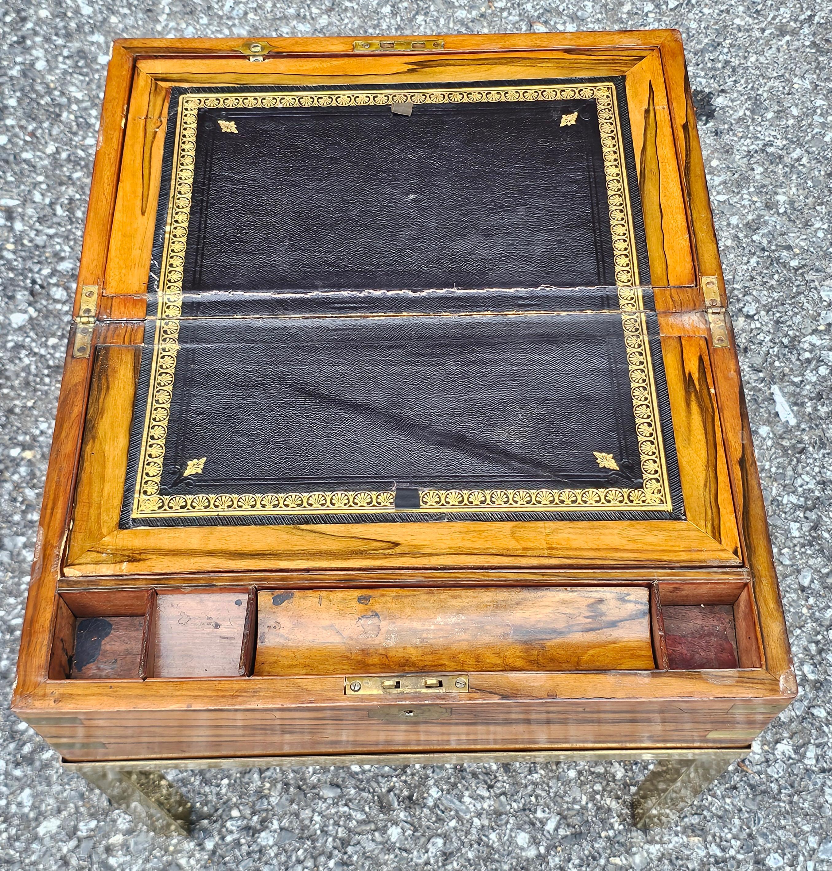 19th Century Victorian Silver & Brass Mounted Circassian Walnut Lap Desk on Gilt Metal Stand For Sale