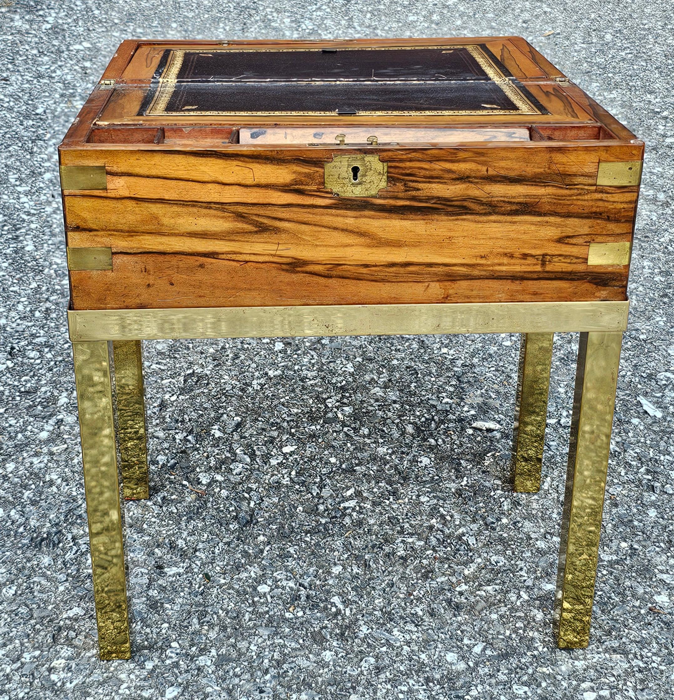 Victorian Silver & Brass Mounted Circassian Walnut Lap Desk on Gilt Metal Stand For Sale 1