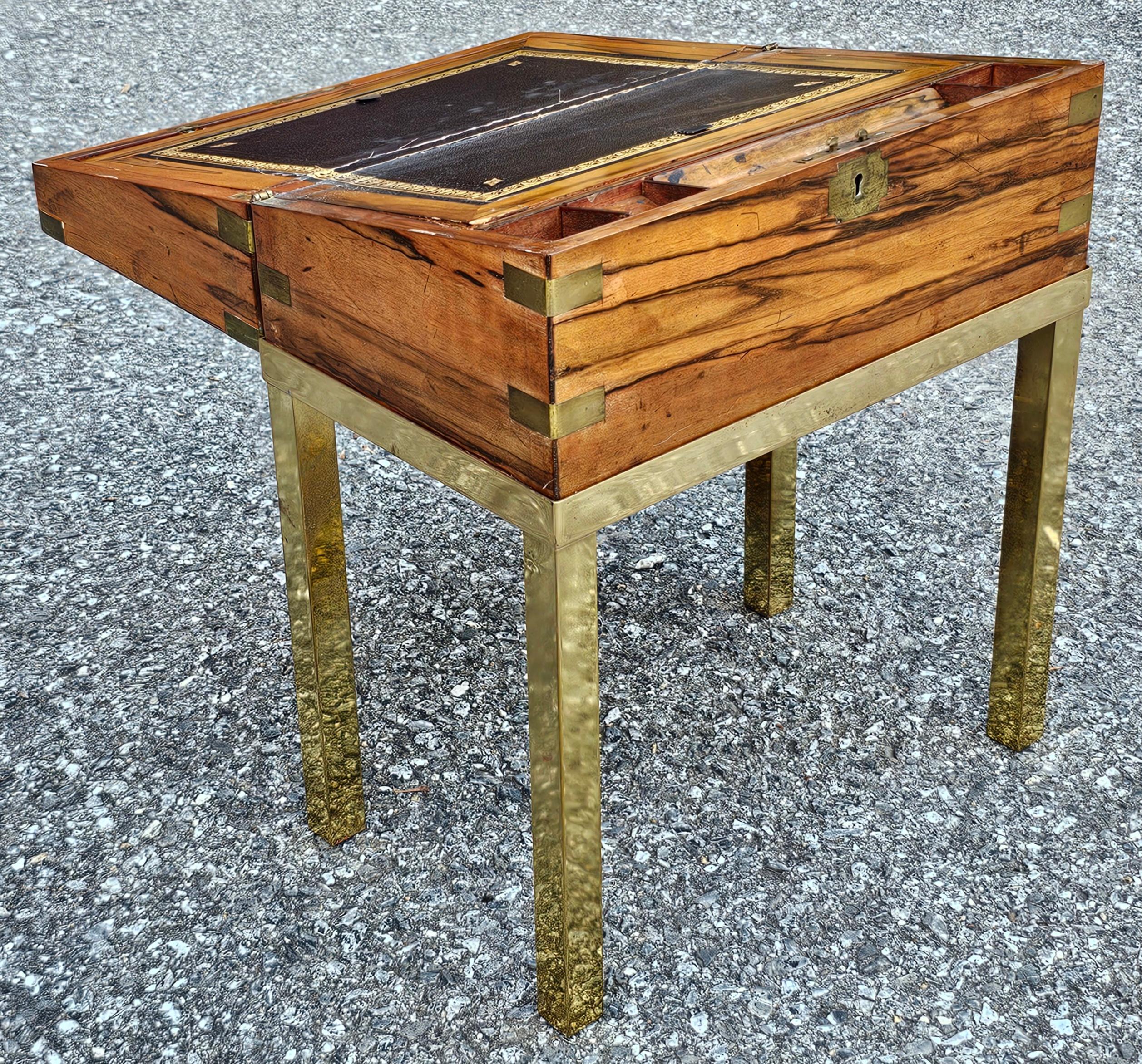 Victorian Silver & Brass Mounted Circassian Walnut Lap Desk on Gilt Metal Stand For Sale 2