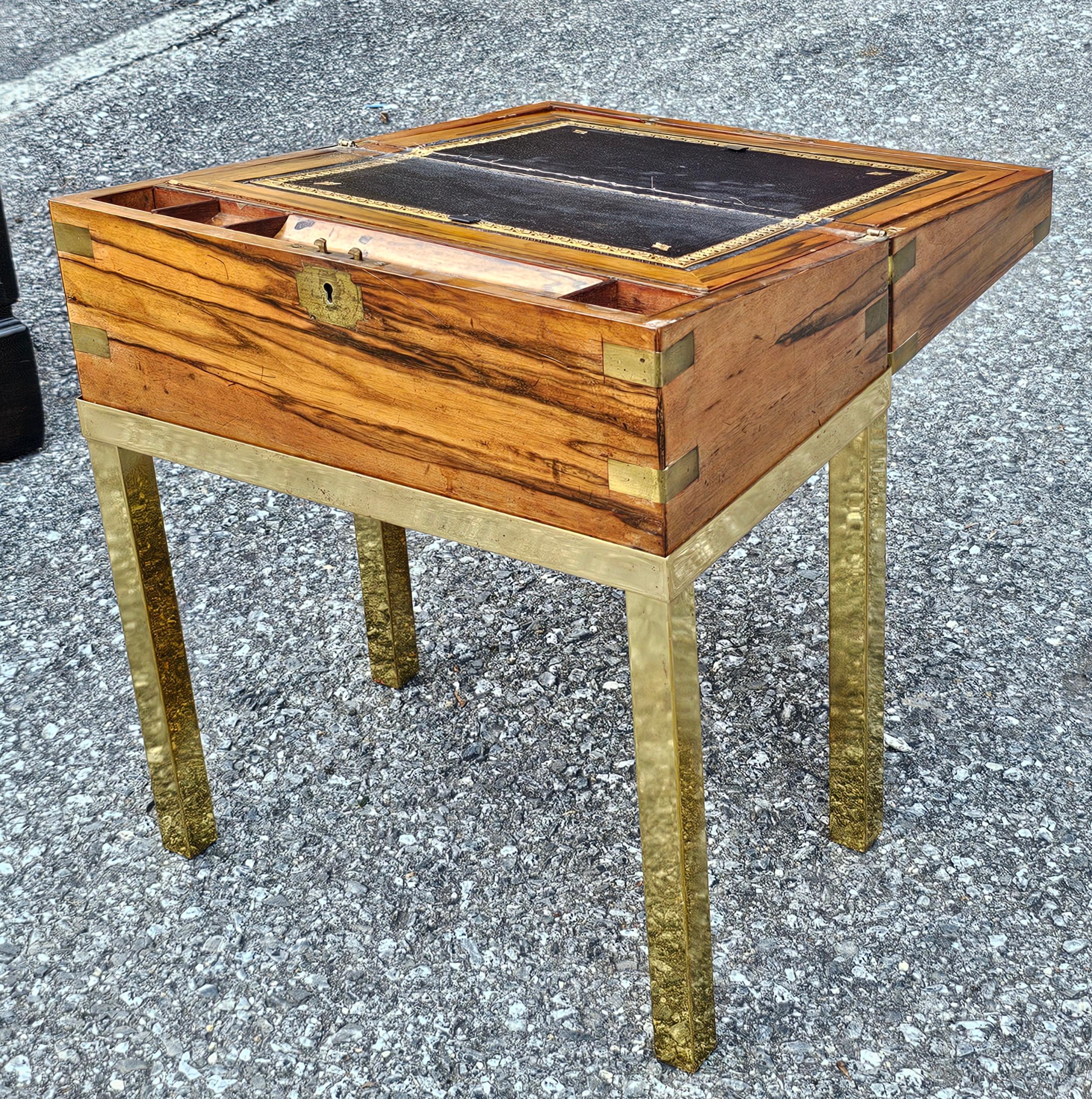 Victorian Silver & Brass Mounted Circassian Walnut Lap Desk on Gilt Metal Stand For Sale 3