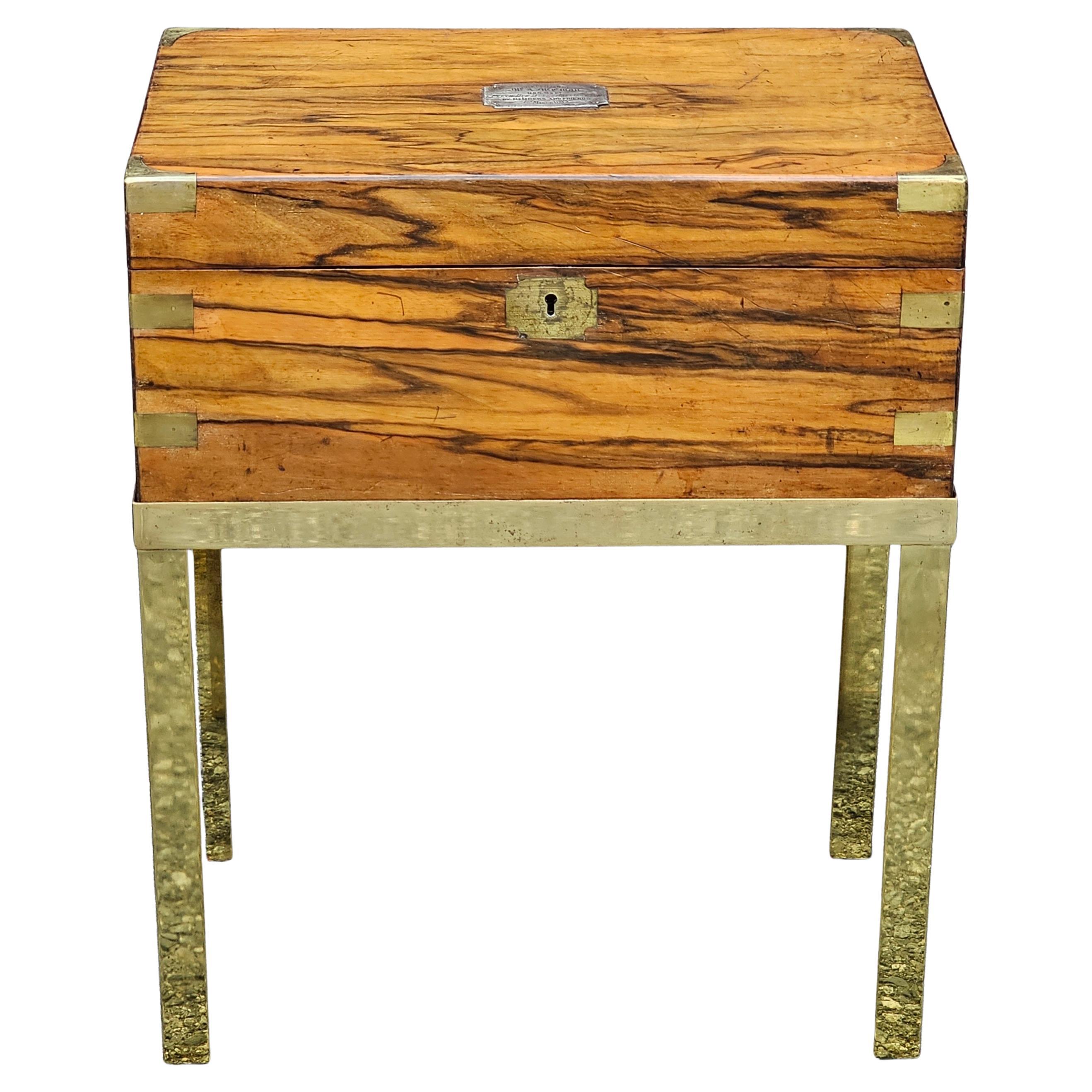 Victorian Silver & Brass Mounted Circassian Walnut Lap Desk on Gilt Metal Stand For Sale