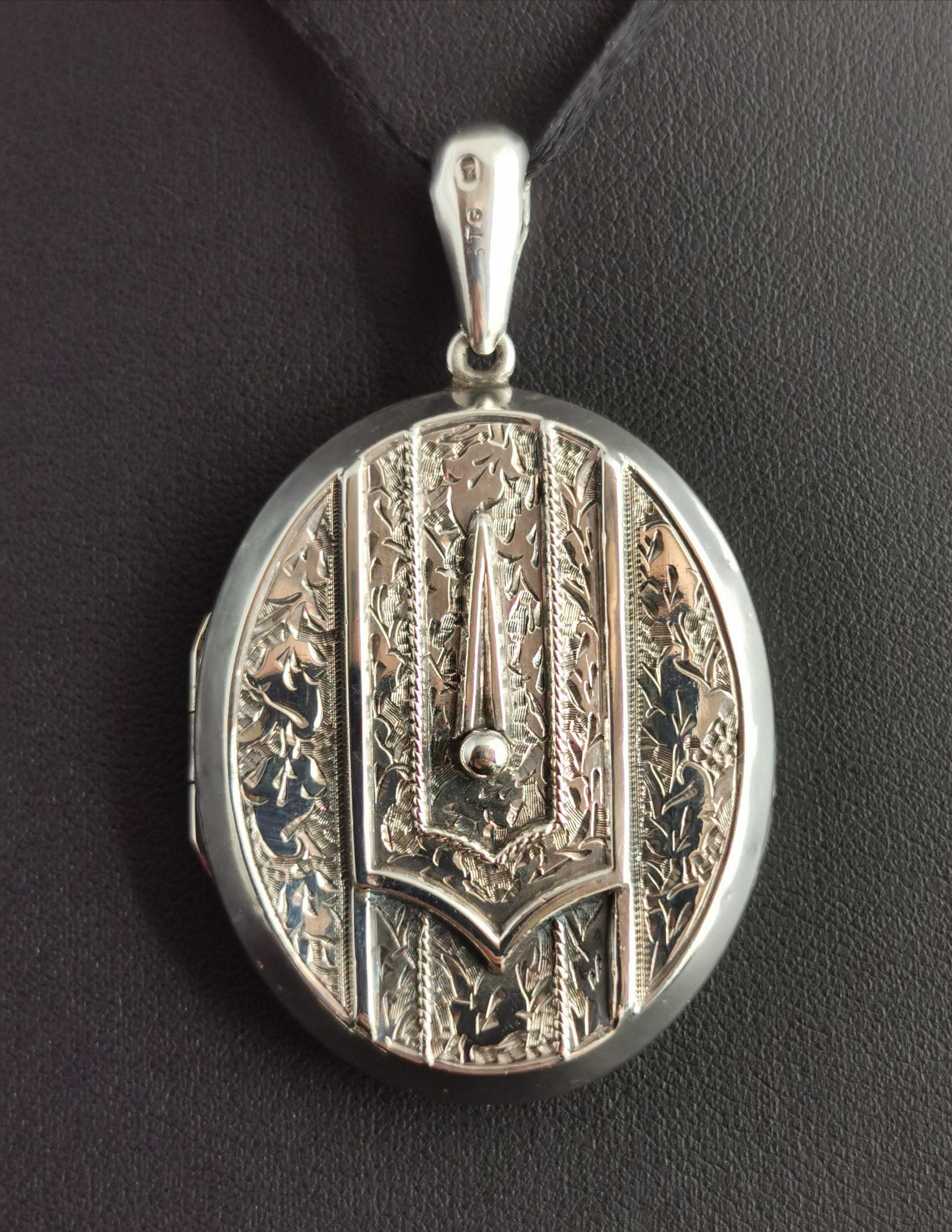 Victorian Silver Buckle Locket, Large, Engraved 4