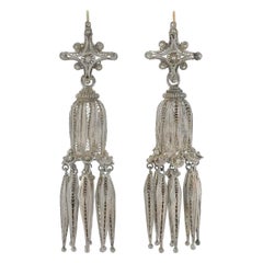 Victorian Silver Cannetille Wirework Day Night Earrings