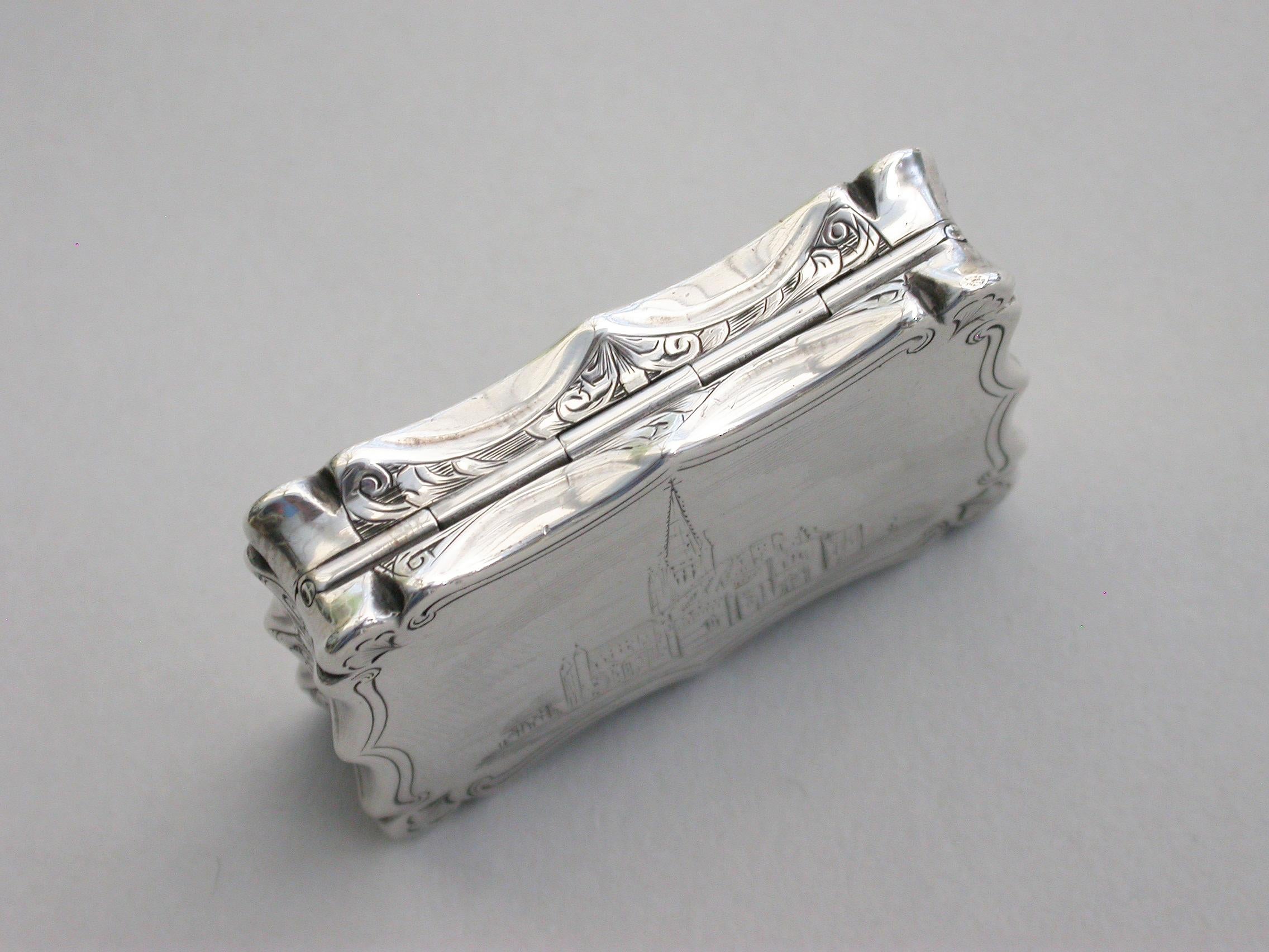 Mid-19th Century Victorian Silver Castle-Top Vinaigrette, Norwich Cathedral Nathaniel Mills, 1843 For Sale