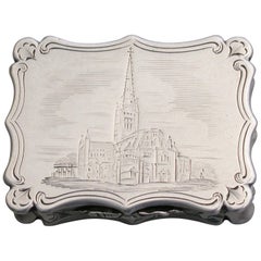 Antique Victorian Silver Castle-Top Vinaigrette, Norwich Cathedral Nathaniel Mills, 1843