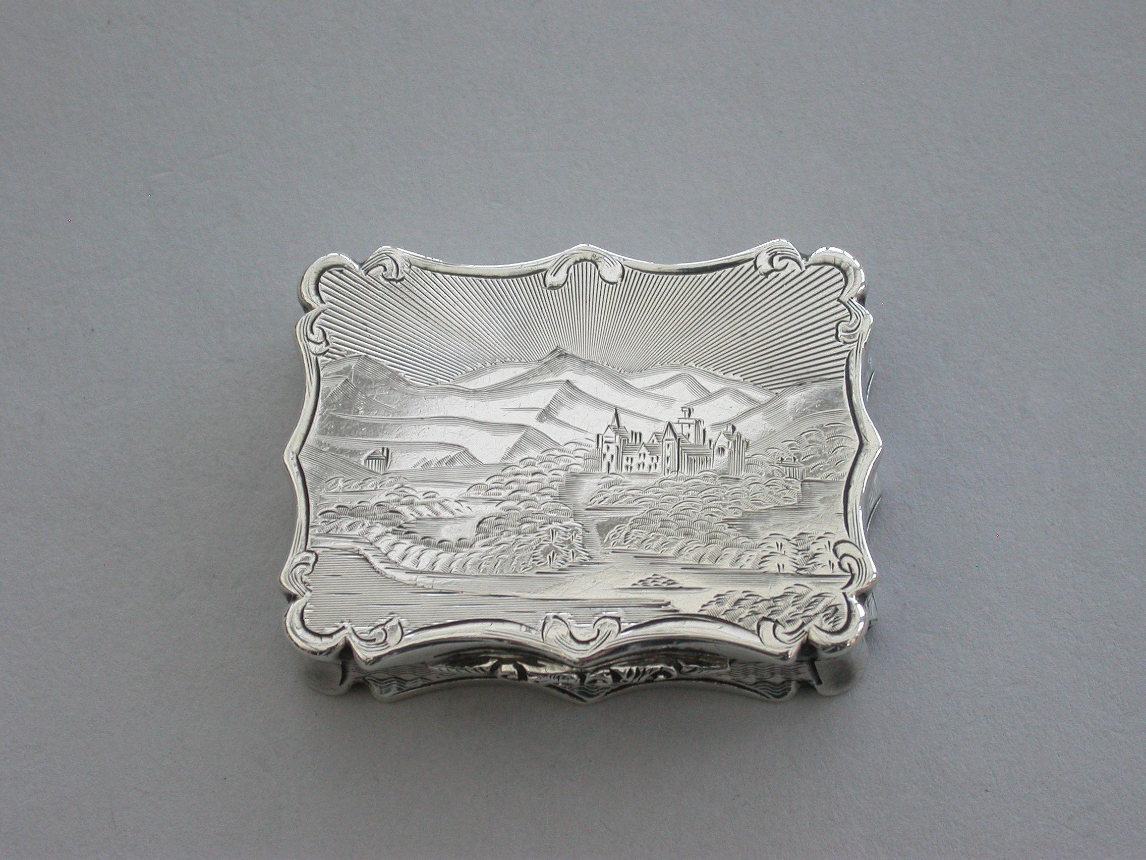 English Victorian Silver Castle-Top Vinaigrette, Old Balmoral Castle, by N Mills, 1849 For Sale