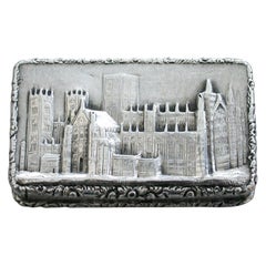 Antique Victorian Silver Castle-Top Vinaigrette, York Minster by Nathaniel Mills, 1840