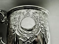 Victorian Silver Christening Mug Flat Chased Decoration 1869 Henry Wilkinson