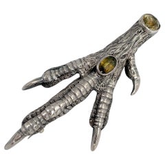 Antique Victorian Silver Citrine Bird Claw Shape Pin Brooch