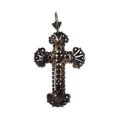 Victorian Silver Cross Pendant with Old-Cut Diamonds