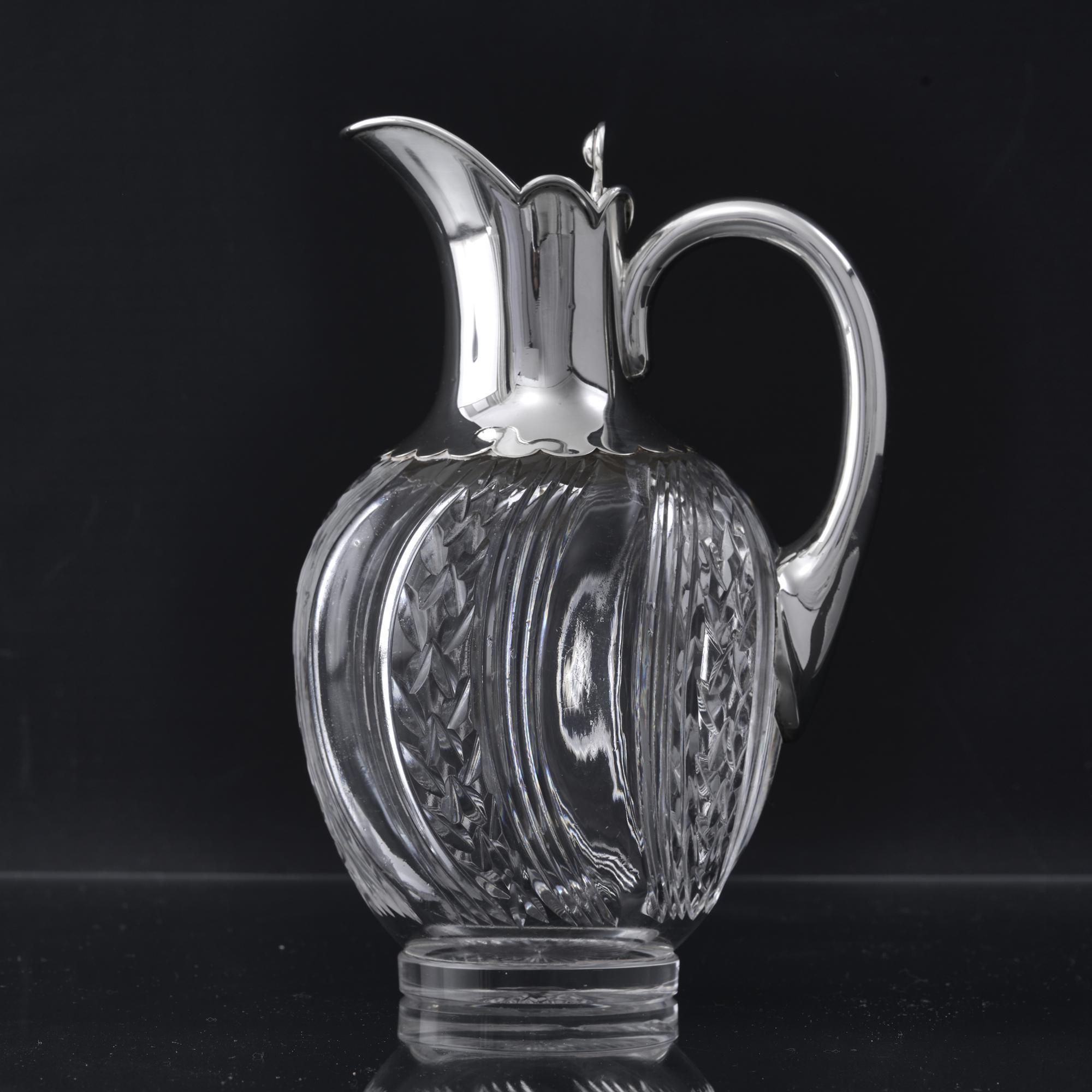 British Victorian silver & crystal wine jug For Sale