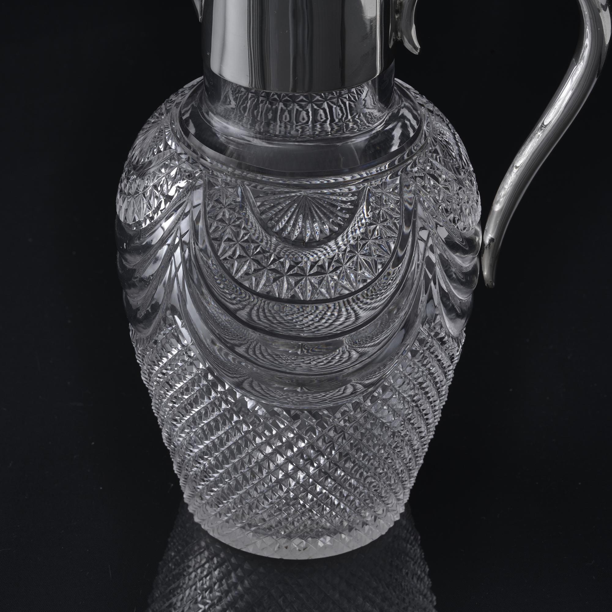 Victorian silver & cut glass wine jug For Sale 4