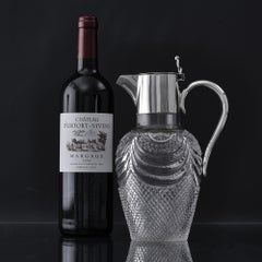 Victorian silver & cut glass wine jug