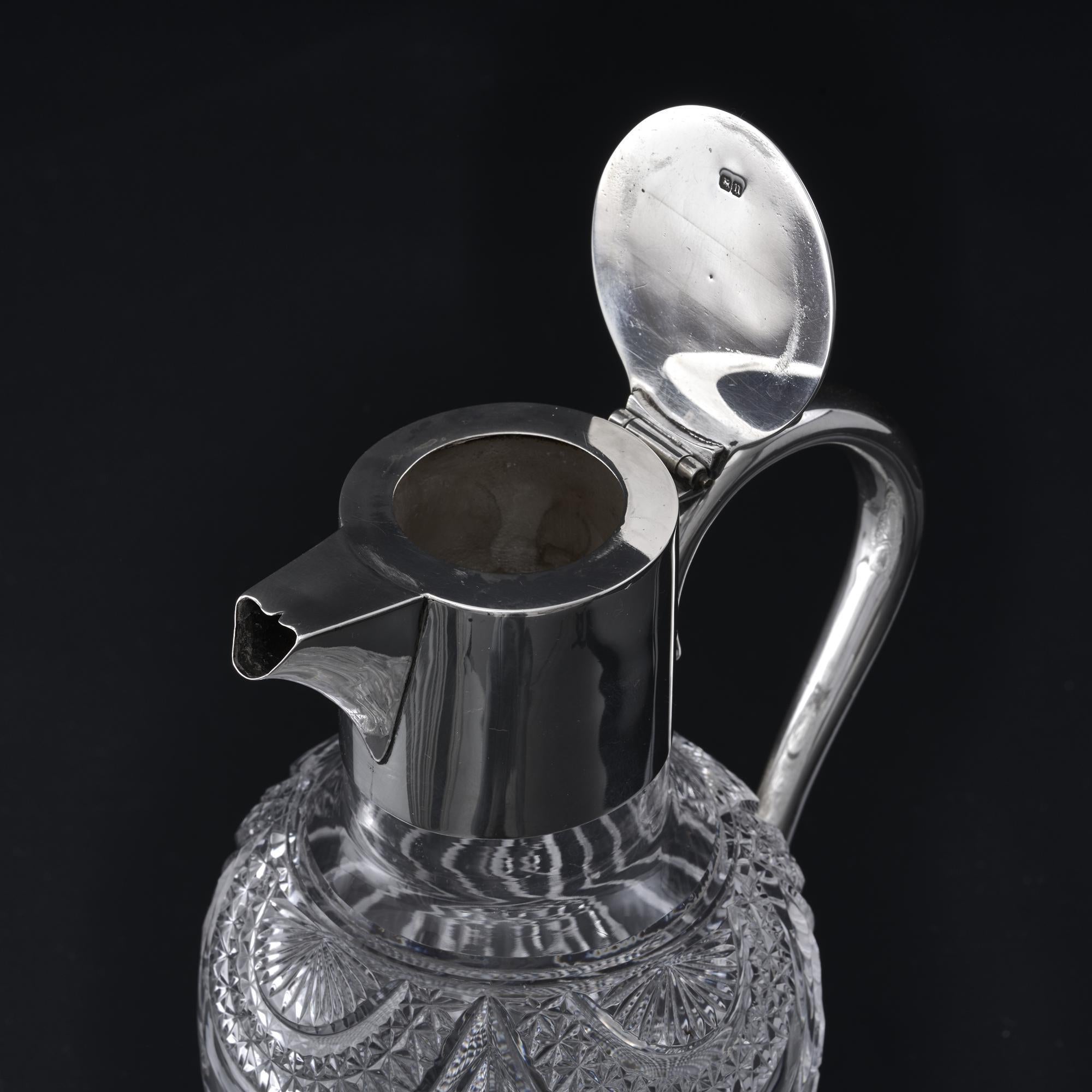 19th Century Victorian silver & cut glass wine jug For Sale