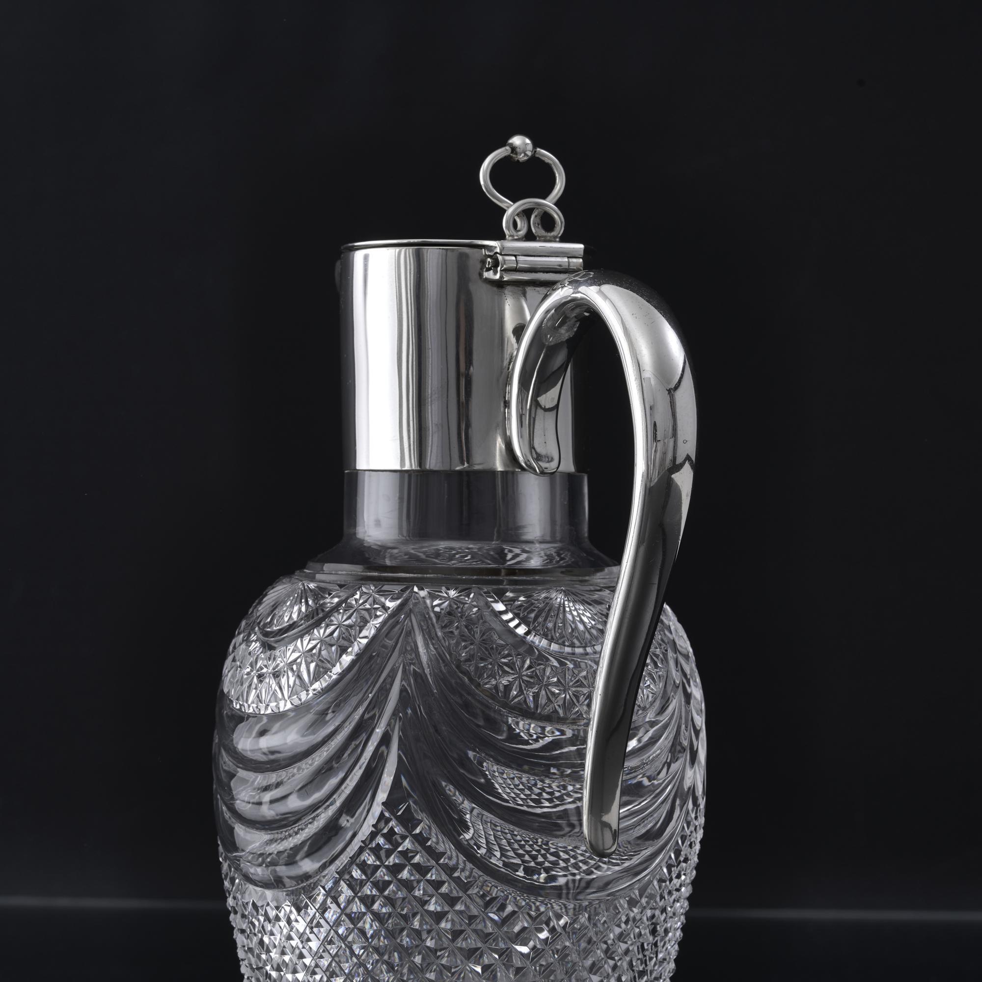 Sterling Silver Victorian silver & cut glass wine jug
