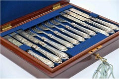 Victorian Silver Dessert Cutlery Set for 12 by John Gilbert — Birmingham, 1866