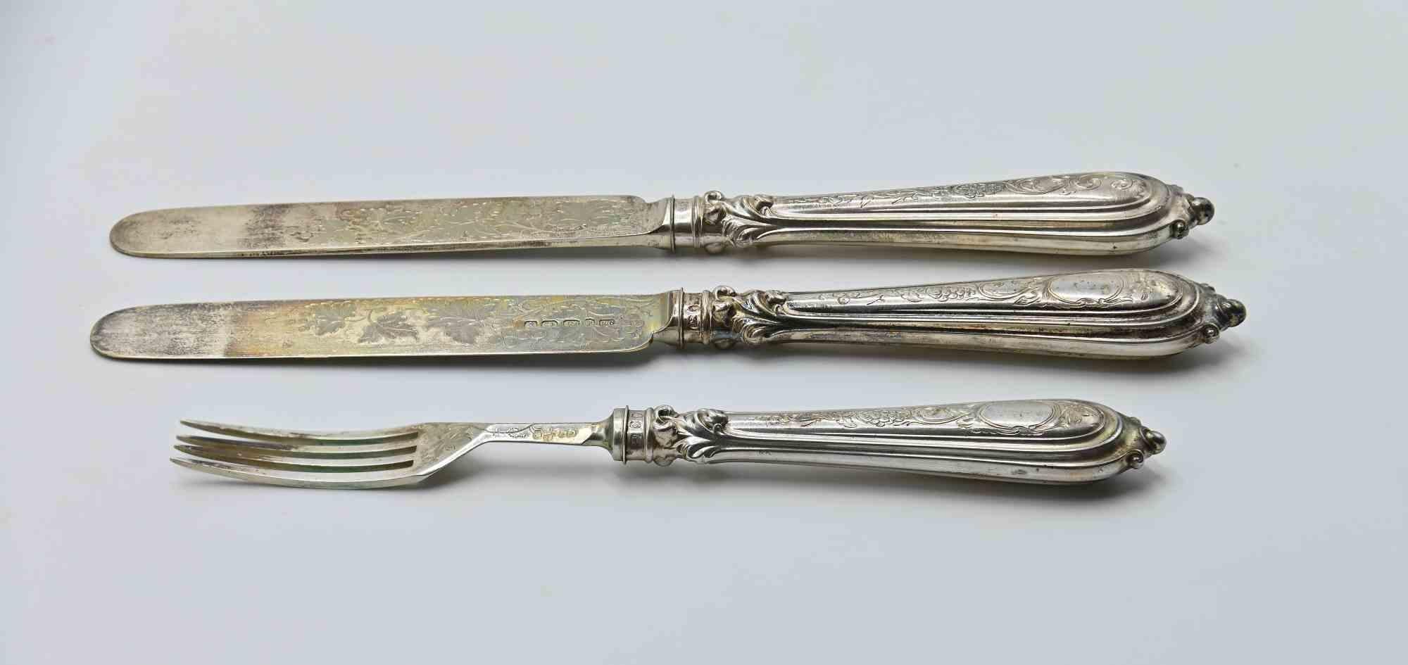 Viktorianisches Silber Dessertbesteck für 12 Personen von John Gilbert - Birmingham, 1866 (amerikanisch) im Angebot