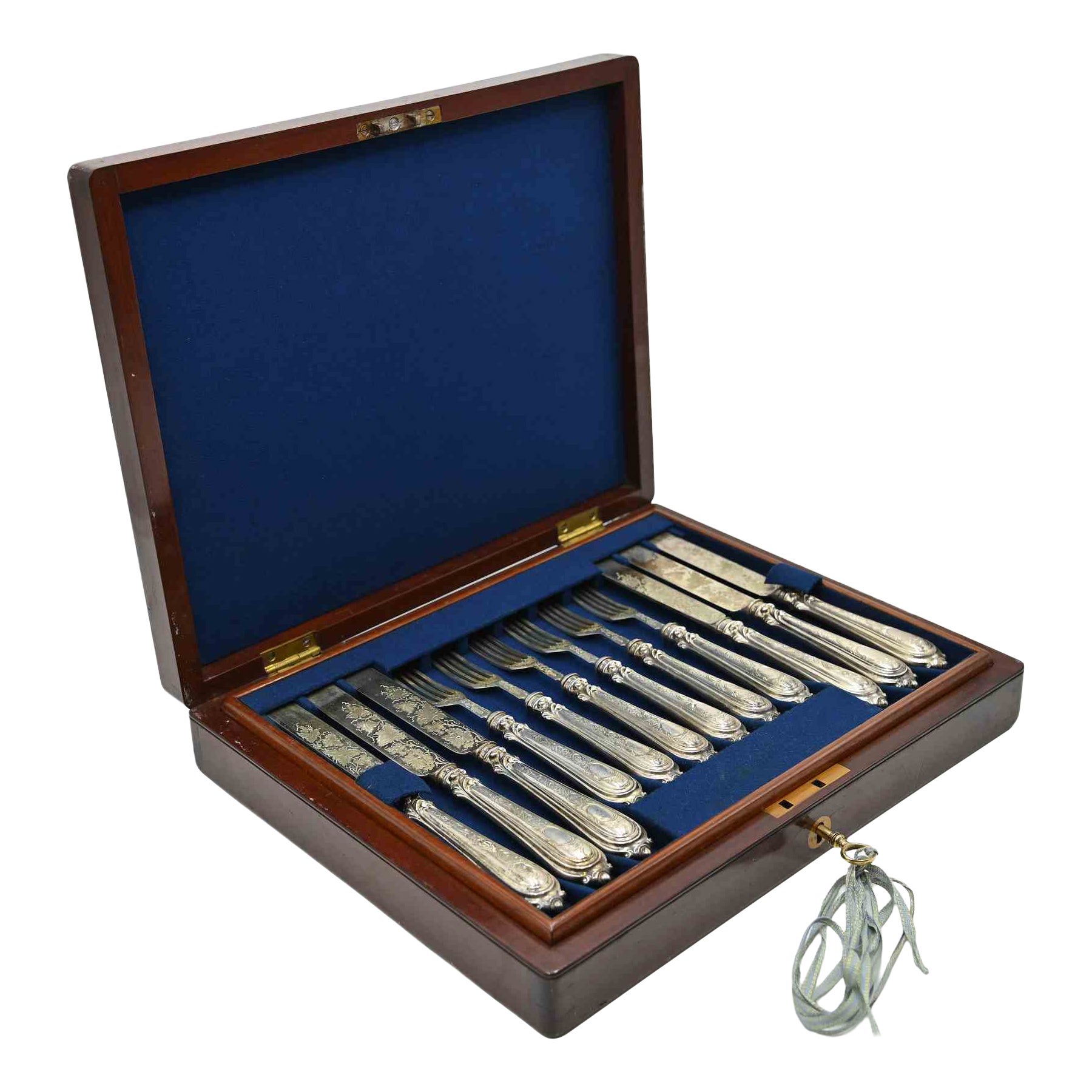 Service de couverts à dessert en argent de l
époque victorienne pour 12 personnes par John Gilbert - Birmingham, 1866