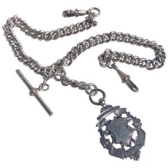 Vintage Victorian Silver Double Albert Chain with Medallion