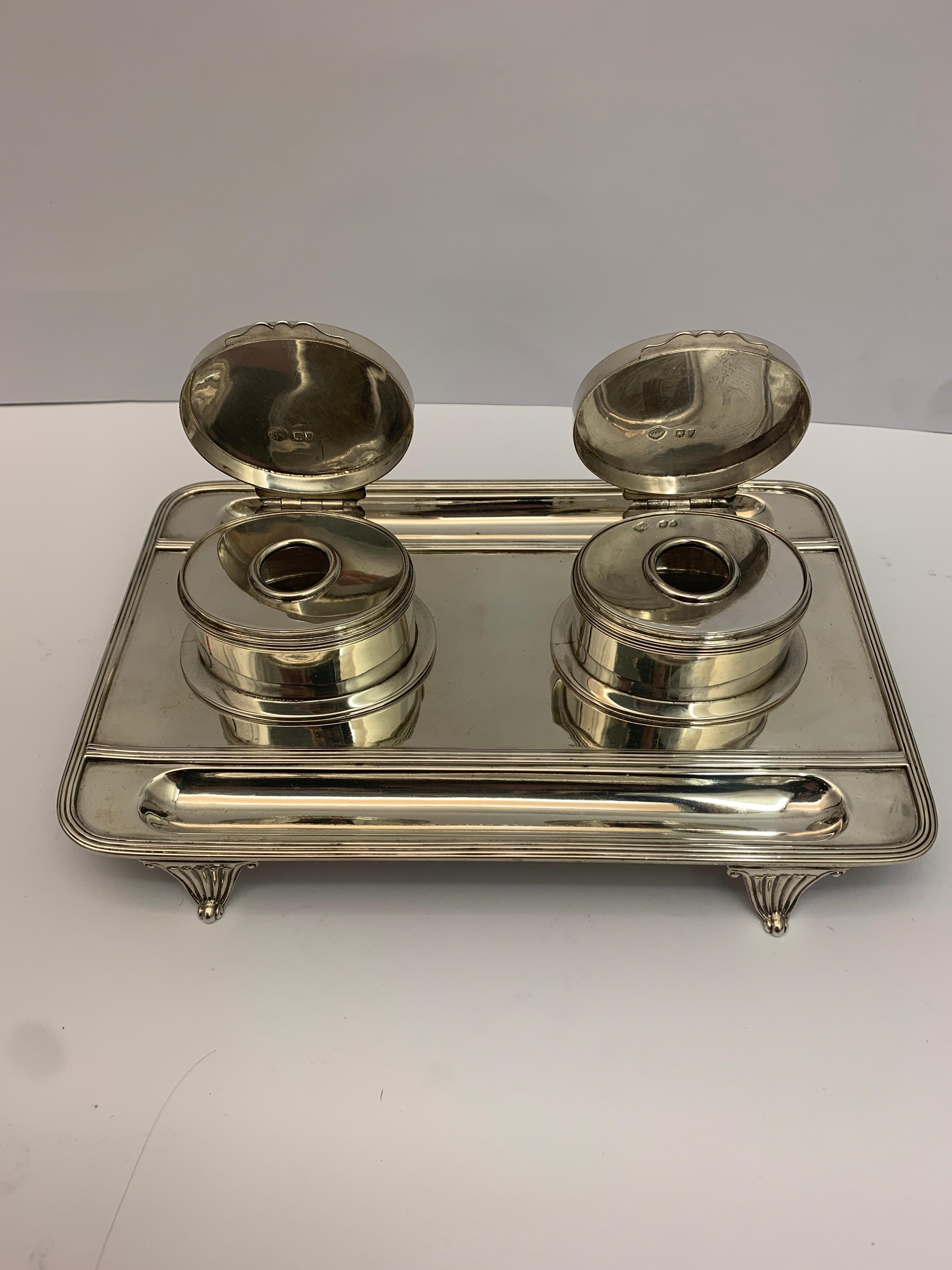 Victorian Silver Double Lidded Inkwell In Good Condition In London, London
