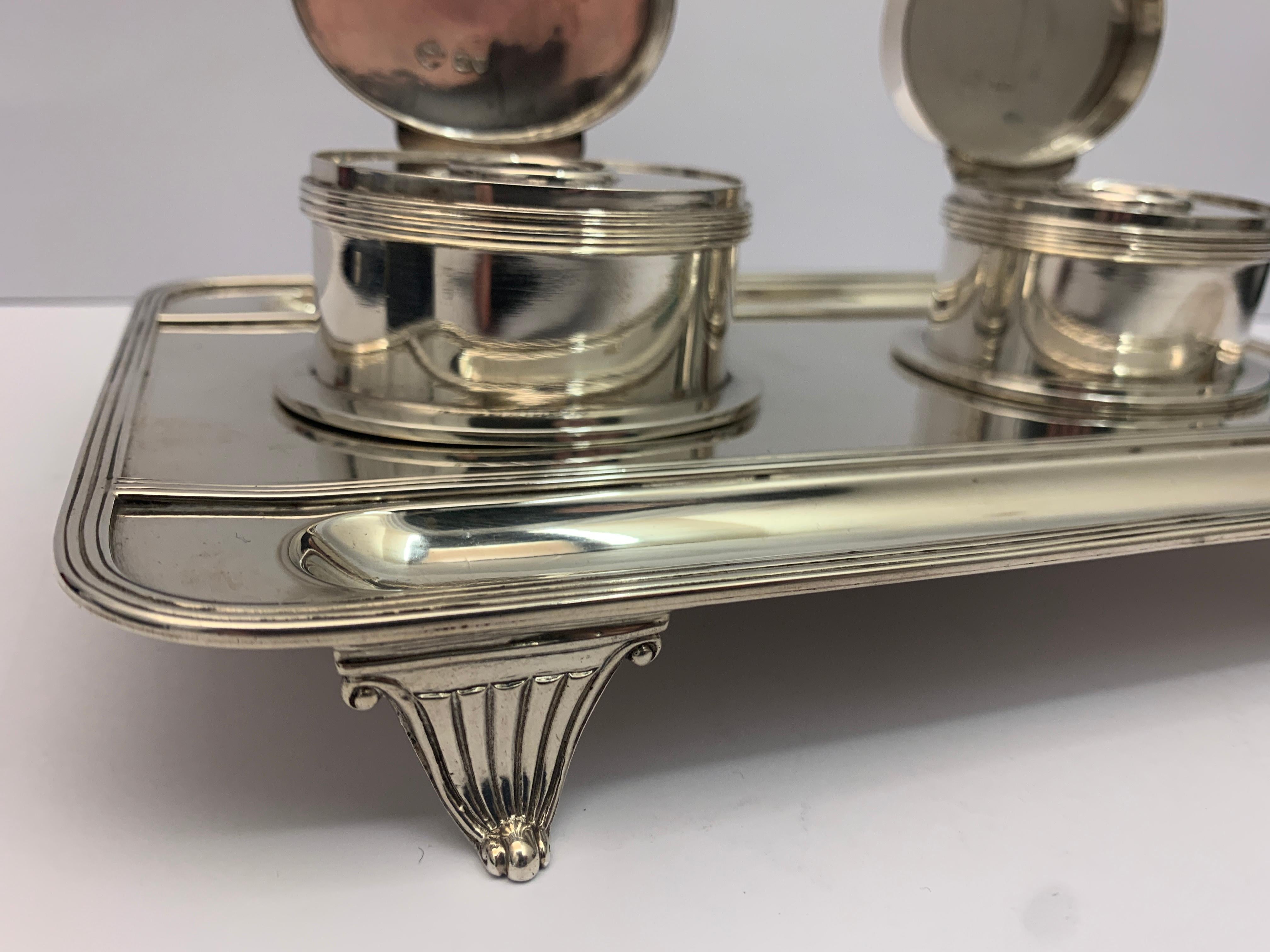 Late 19th Century Victorian Silver Double Lidded Inkwell