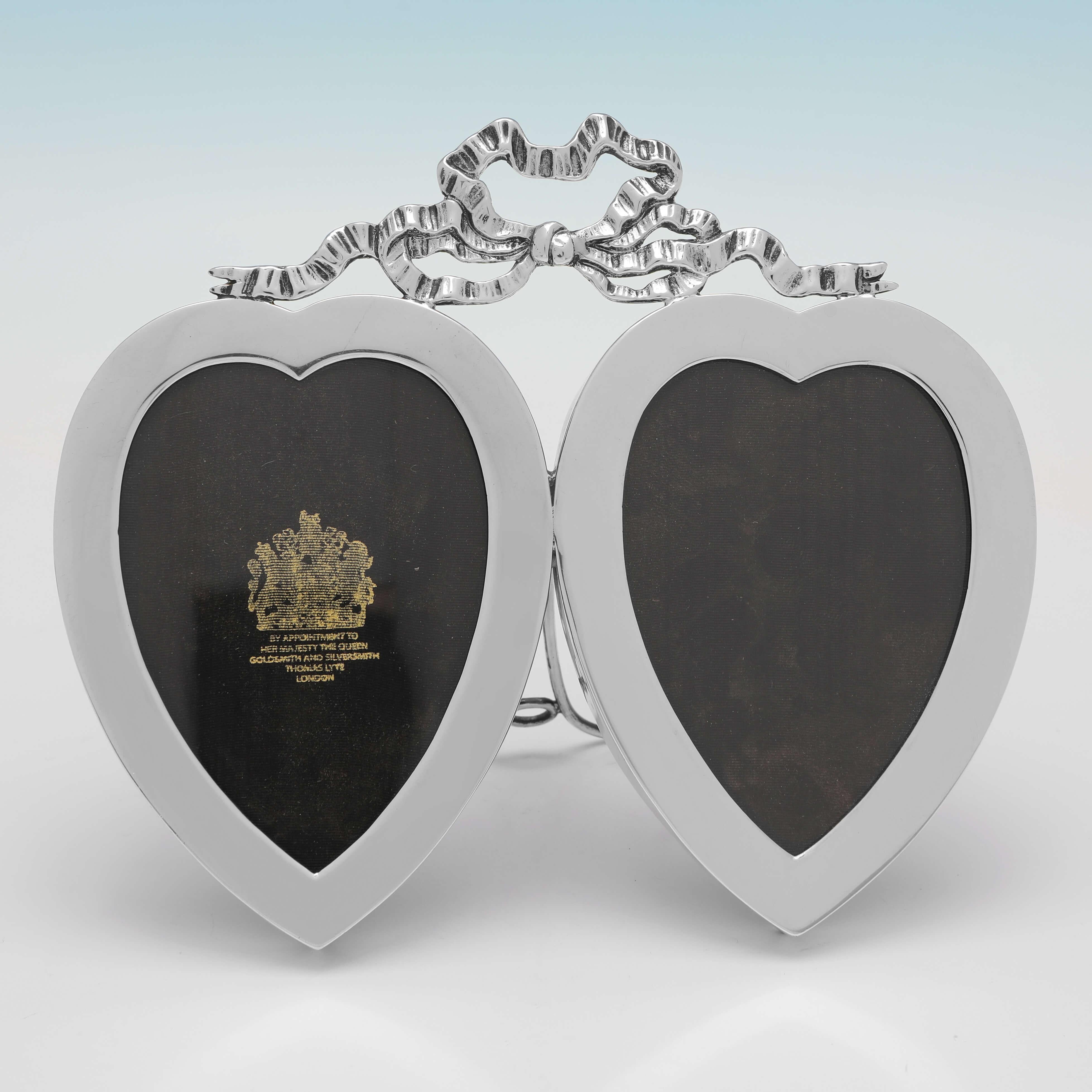 Late 19th Century Victorian Silver Double Photo Frame - Heart Shaped Picture Frames - London 1896 For Sale