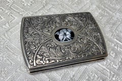 Victorian Silver Enamel Cherub Angel Reading a Book Box Card Case Pill Box