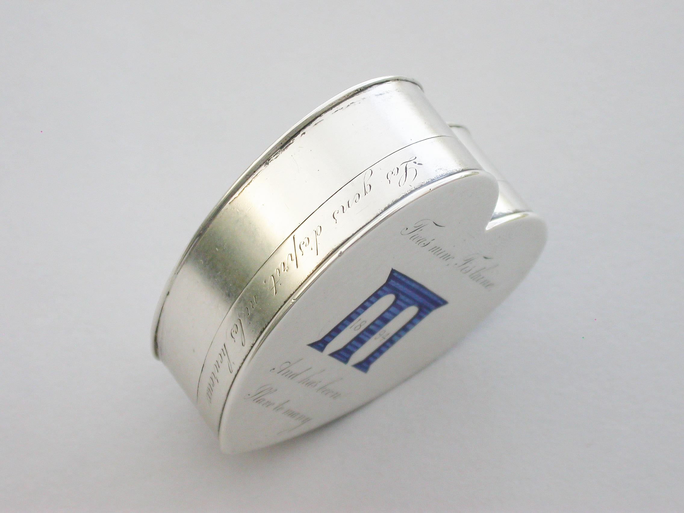 Victorian Silver & Enamel Heart Shaped Pill Box, by Child & Child, London, 1894 For Sale 2