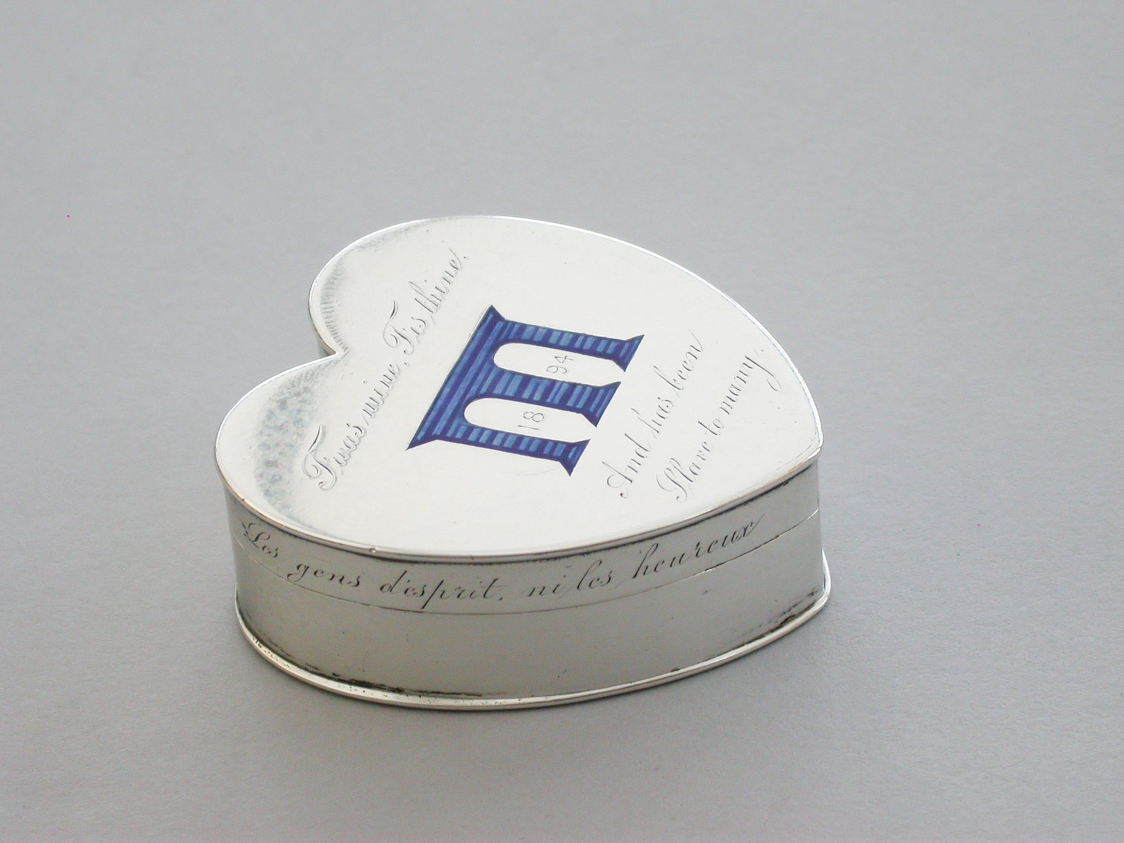 Victorian Silver & Enamel Heart Shaped Pill Box, by Child & Child, London, 1894 For Sale 3