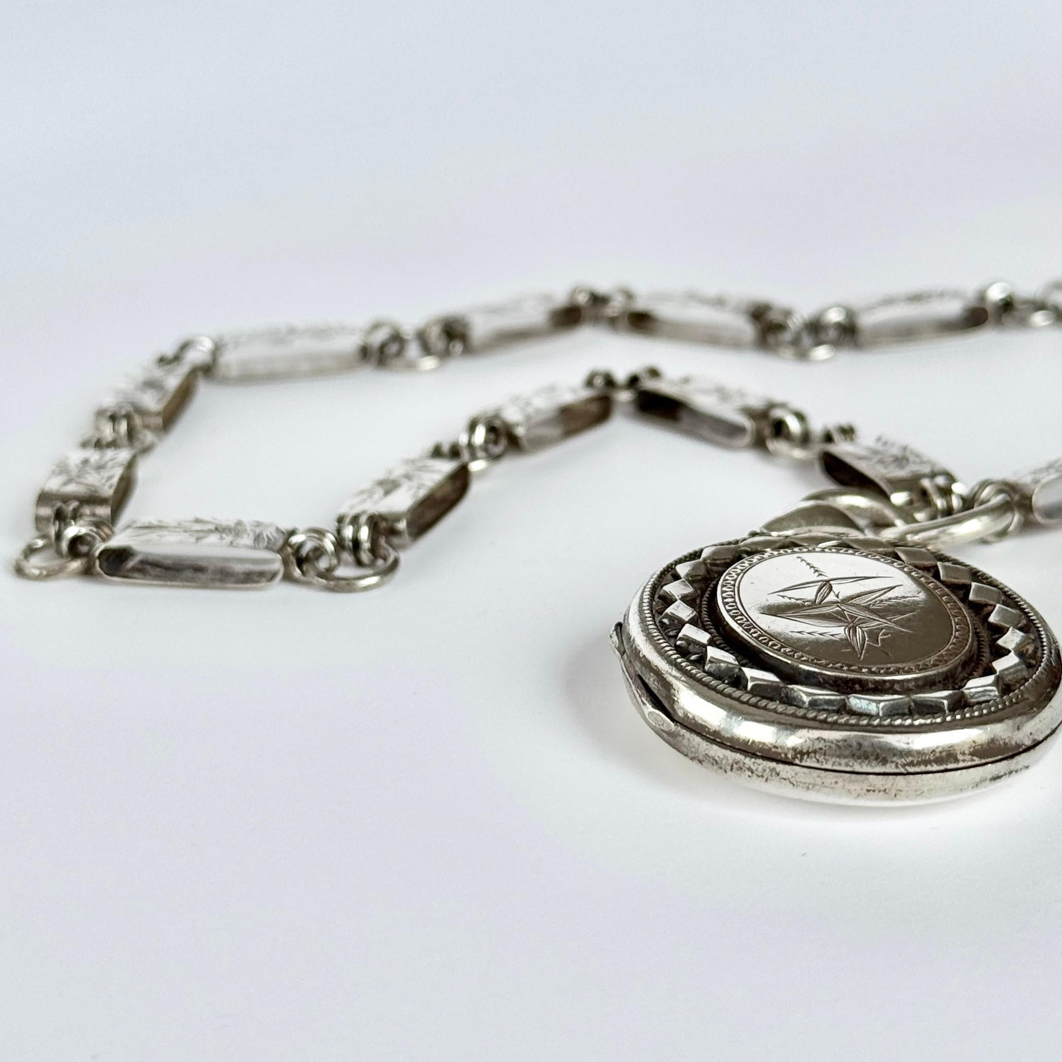 Victorian Silver Fancy Collar Necklace and Locket For Sale 3