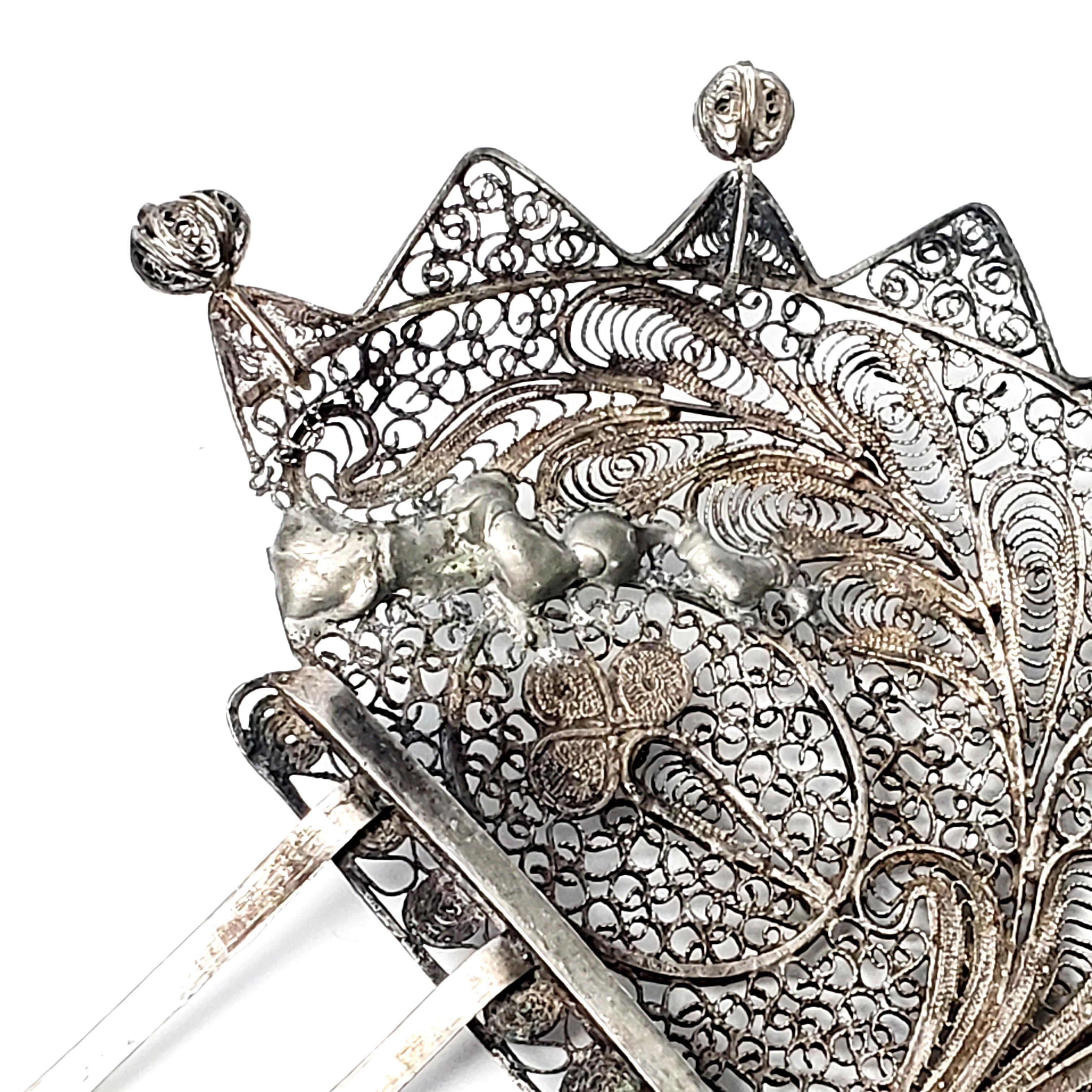 Victorian Silver Filigree Hair Comb In Good Condition In Washington Depot, CT