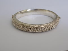 Victorian Silver Floral Repousse Child Bangle